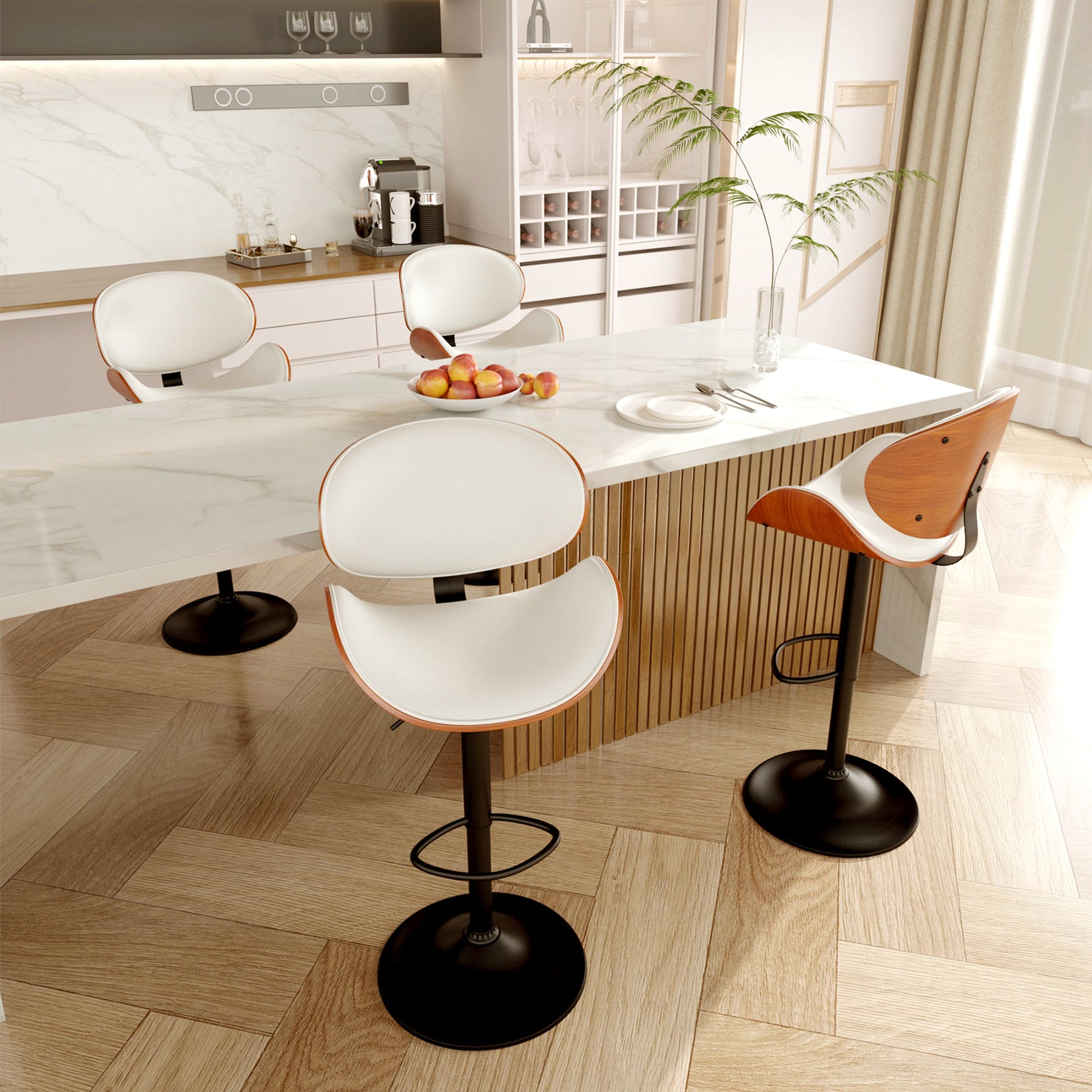 Modern Wood Bar Chair with Swivel and Backrest - Stylish and Comfortable for Home or Bar FU01049