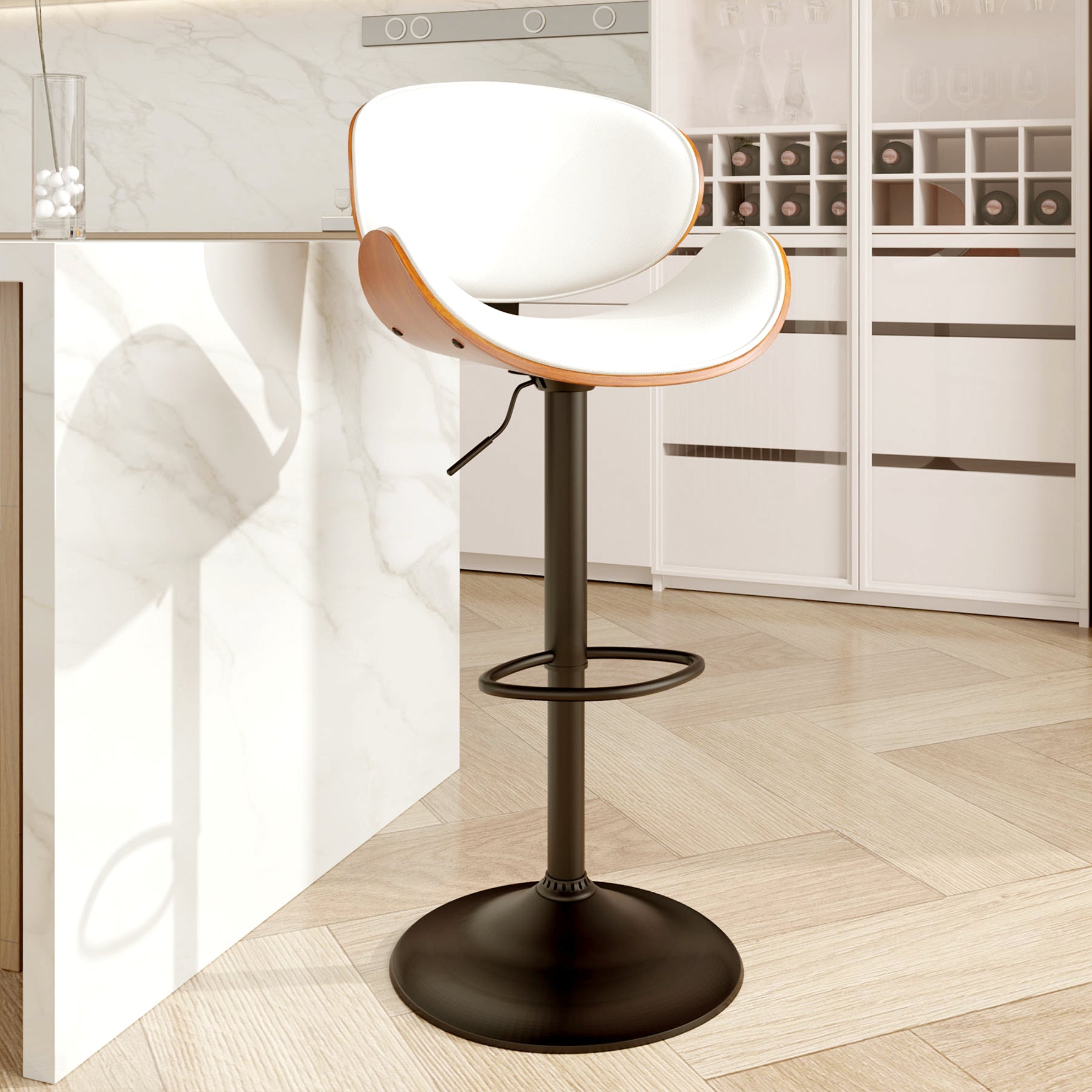 Modern Wood Bar Chair with Swivel and Backrest - Stylish and Comfortable for Home or Bar FU01049