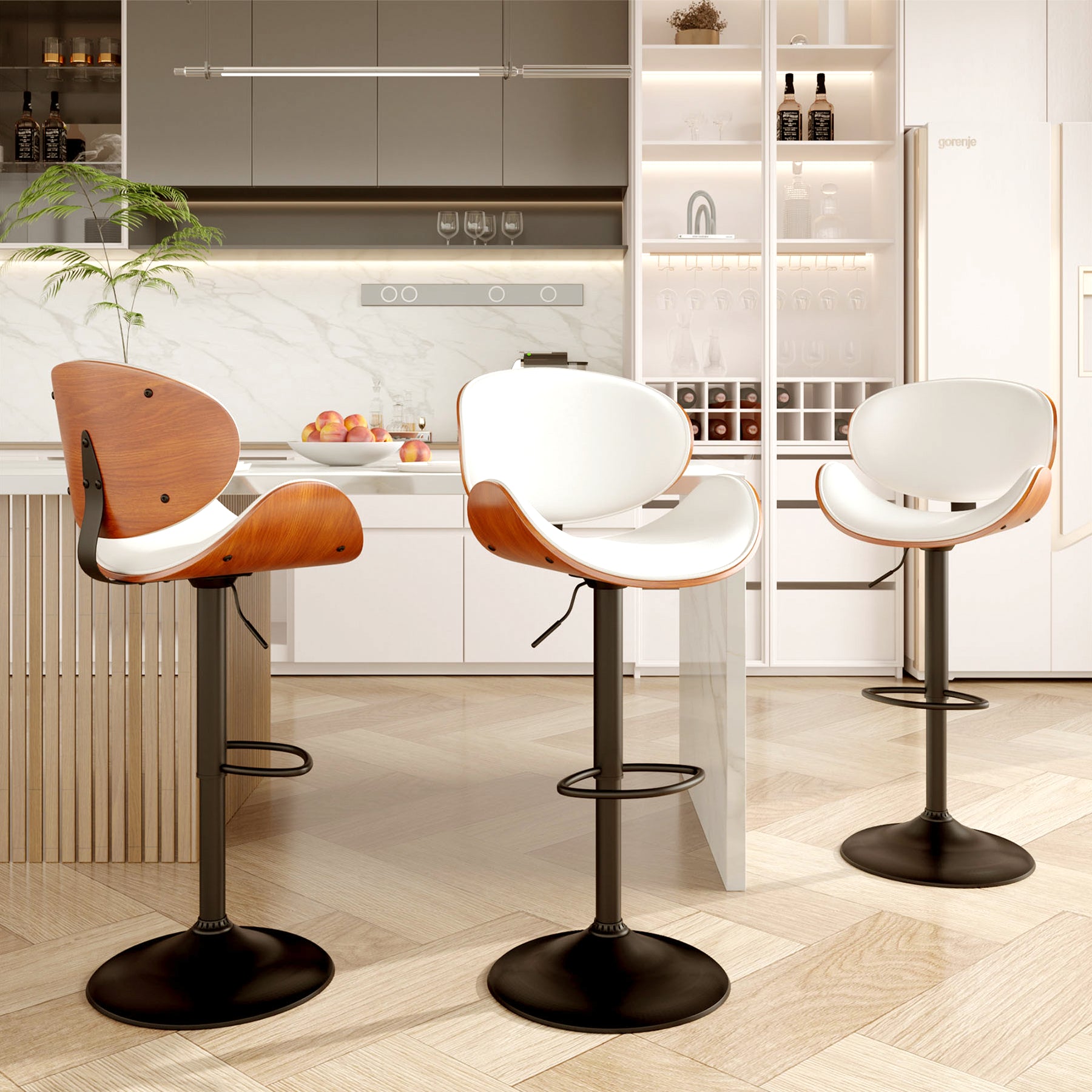 Modern Wood Bar Chair with Swivel and Backrest - Stylish and Comfortable for Home or Bar FU01049