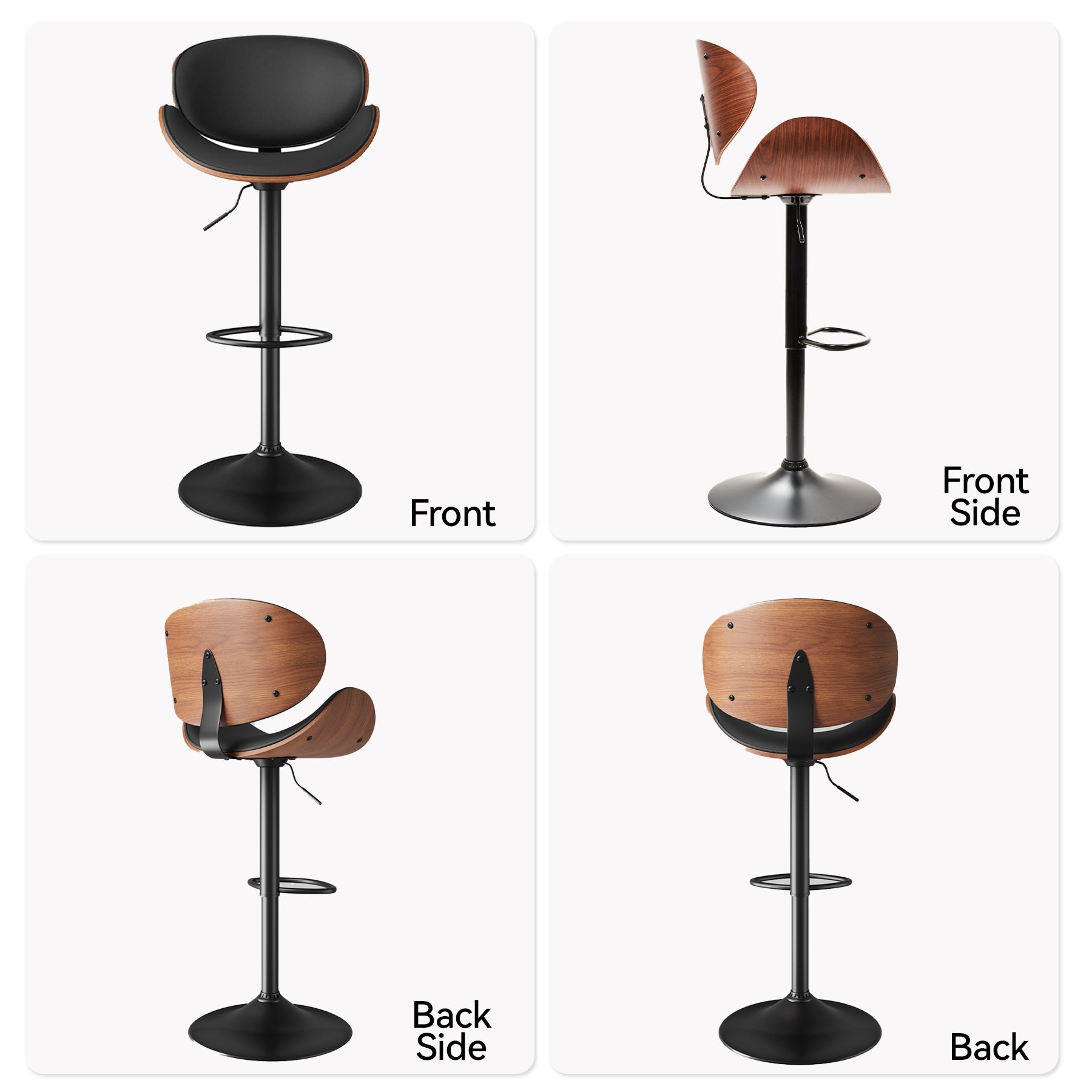 Modern Wood Bar Chair with Swivel and Backrest - Stylish and Comfortable for Home or Bar FU01049