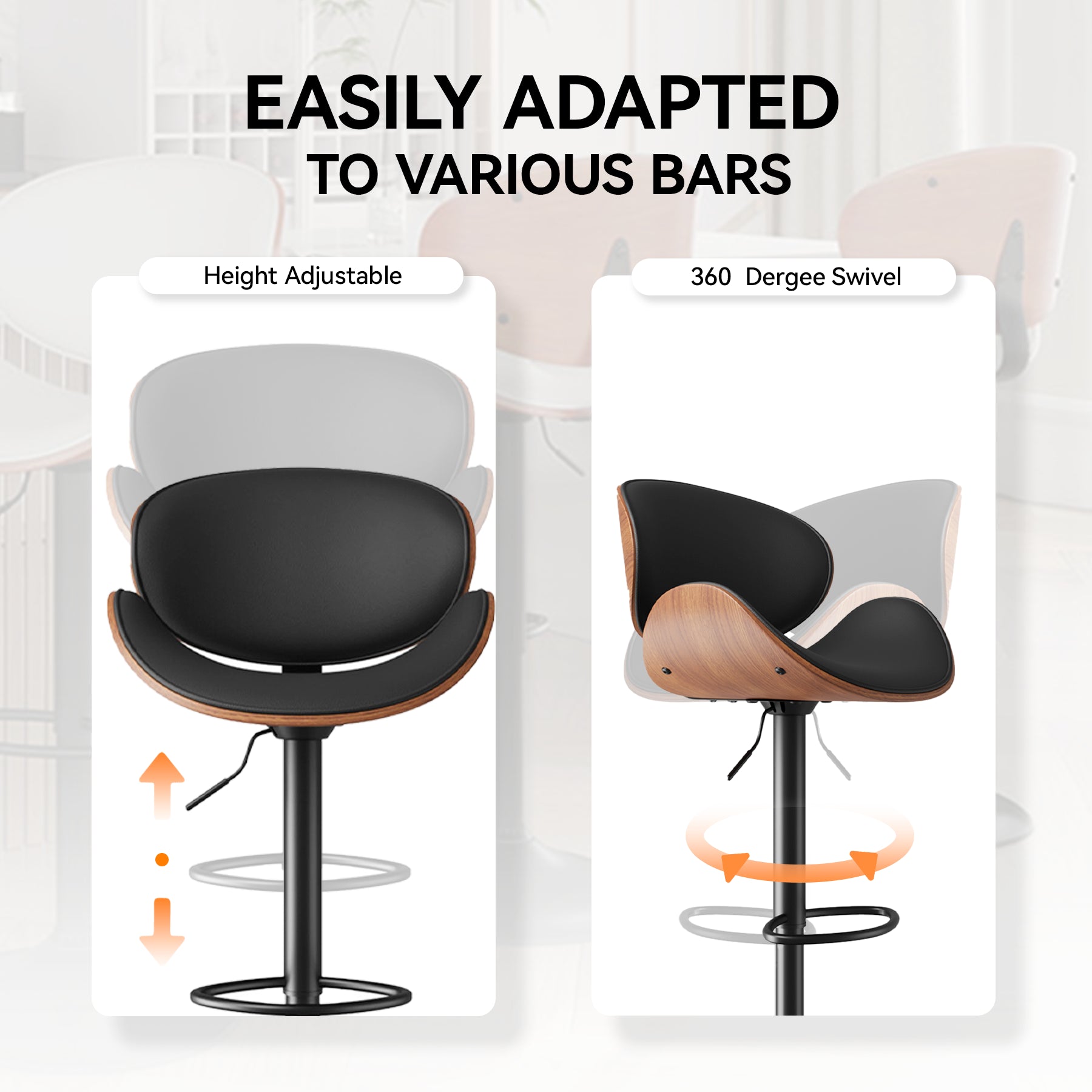 Modern Wood Bar Chair with Swivel and Backrest - Stylish and Comfortable for Home or Bar FU01049