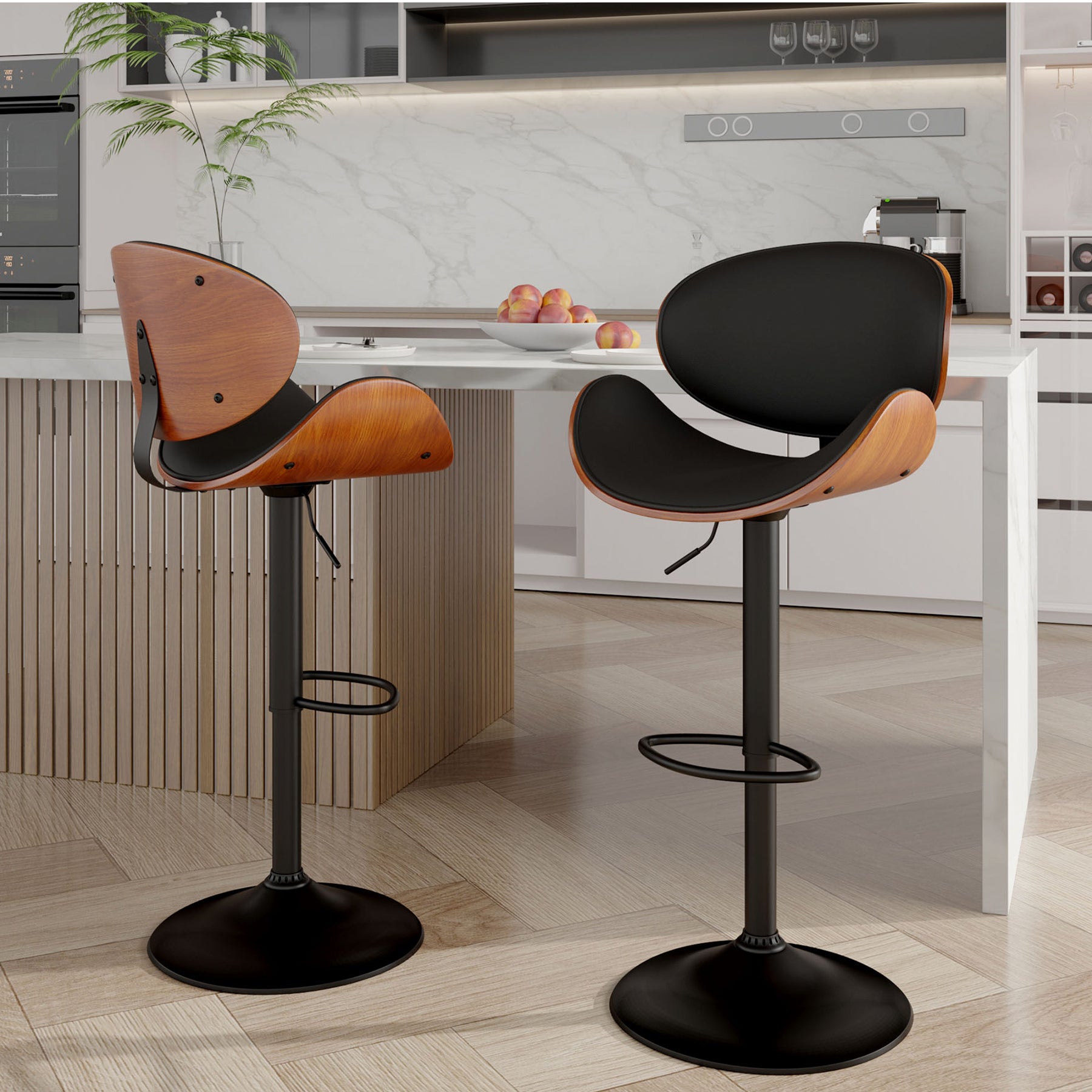 Modern Wood Bar Chair with Swivel and Backrest - Stylish and Comfortable for Home or Bar FU01049