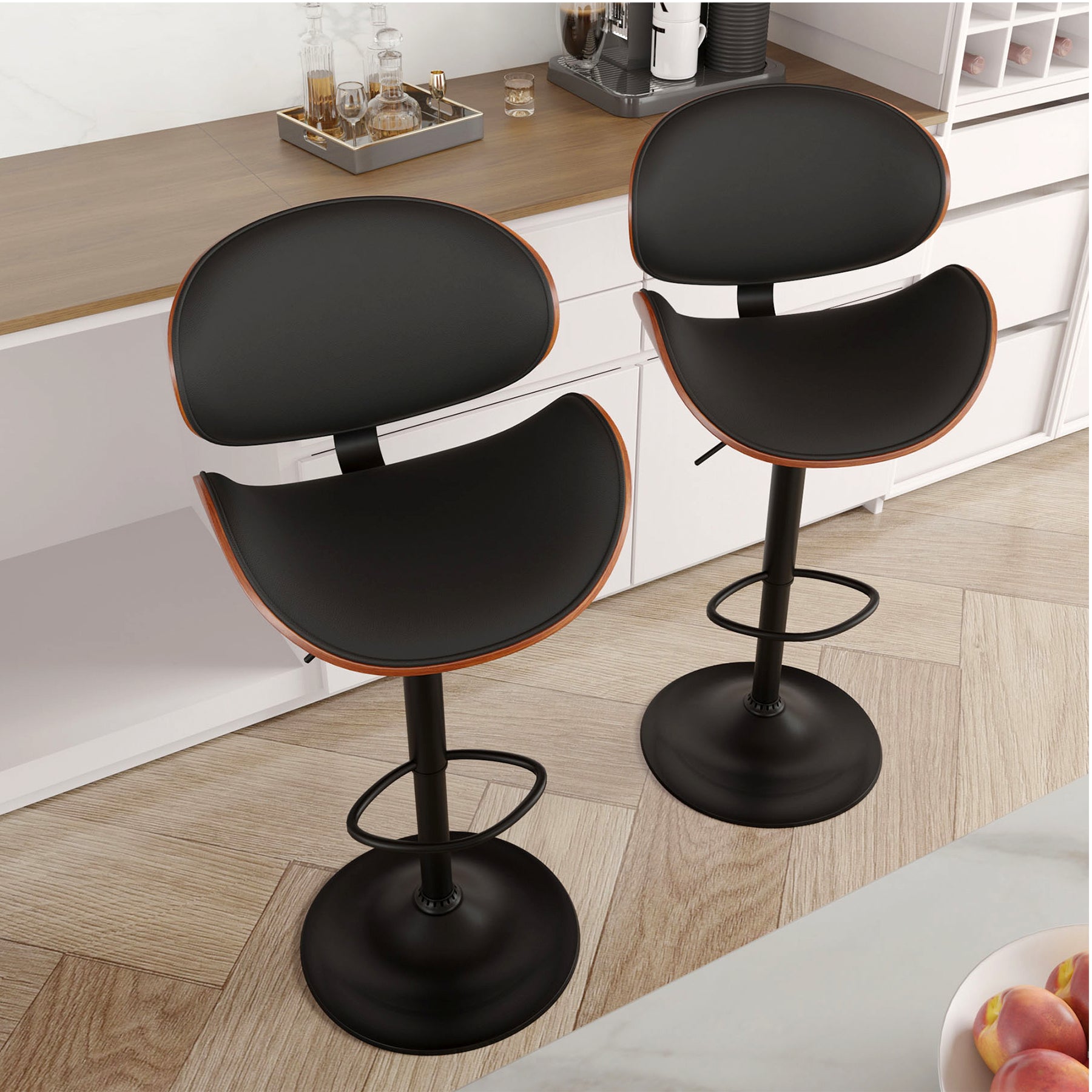 Modern Wood Bar Chair with Swivel and Backrest - Stylish and Comfortable for Home or Bar FU01049