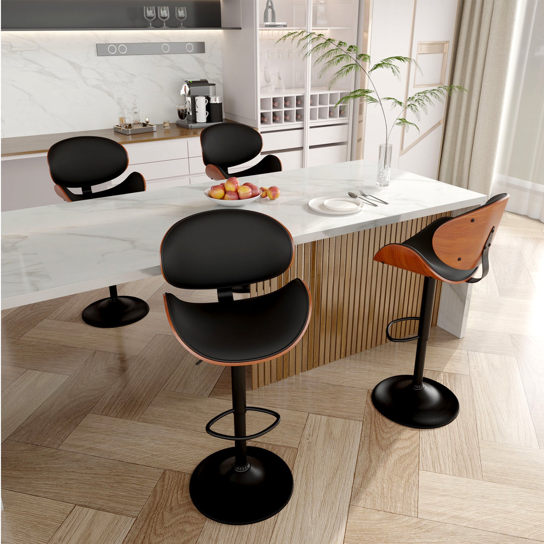 Modern Wood Bar Chair with Swivel and Backrest - Stylish and Comfortable for Home or Bar FU01049