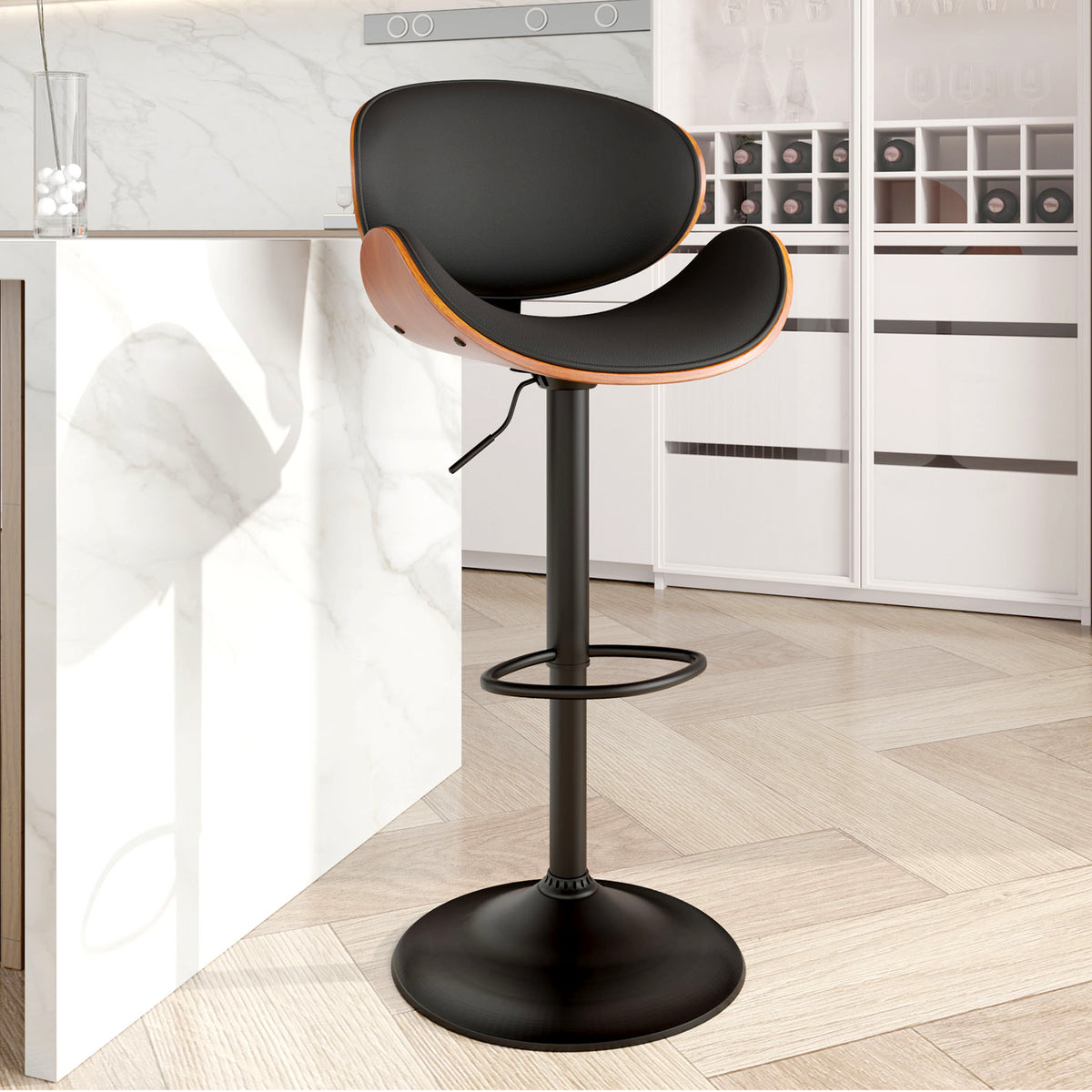 Modern Wood Bar Chair with Swivel and Backrest - Stylish and Comfortable for Home or Bar FU01049