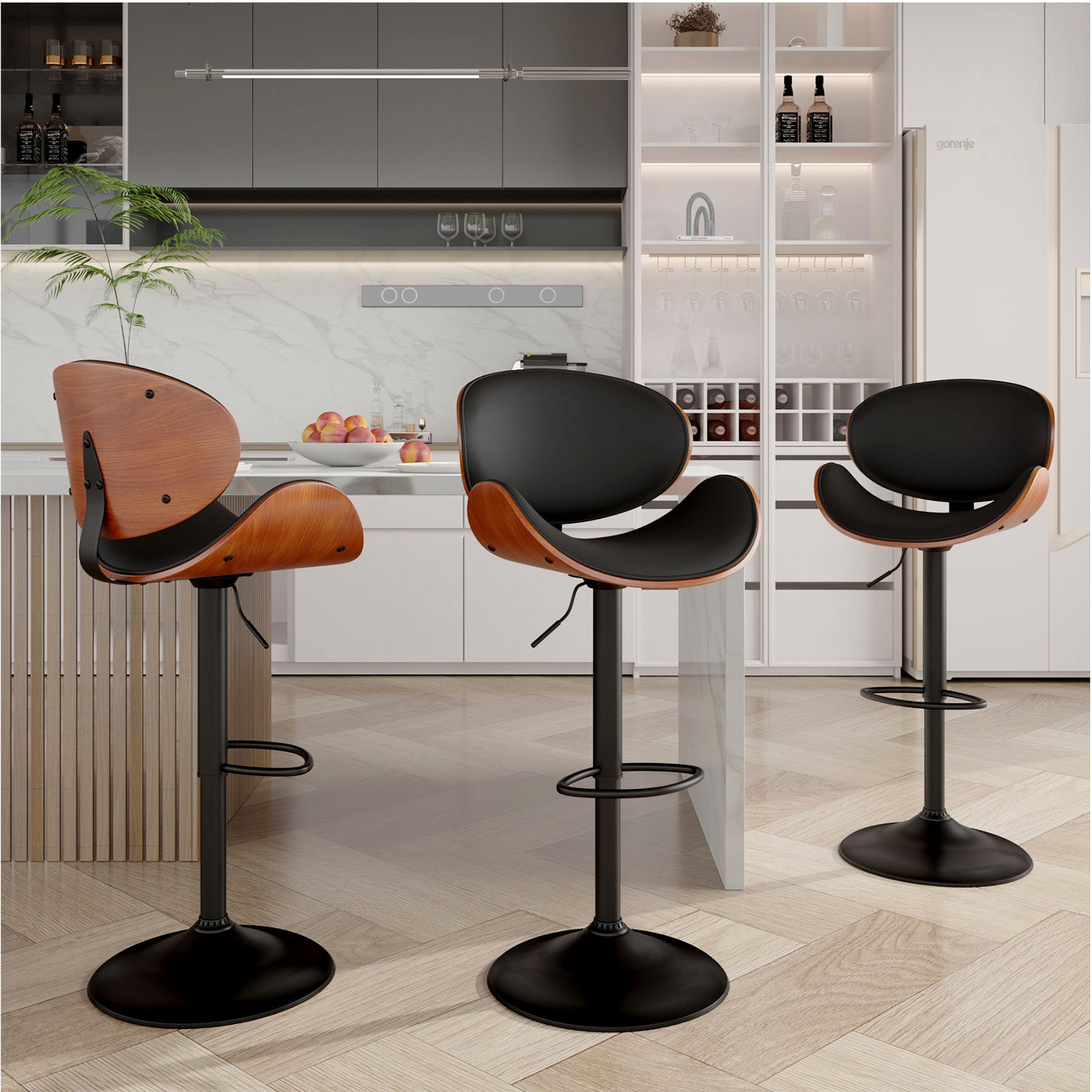 Modern Wood Bar Chair with Swivel and Backrest - Stylish and Comfortable for Home or Bar FU01049