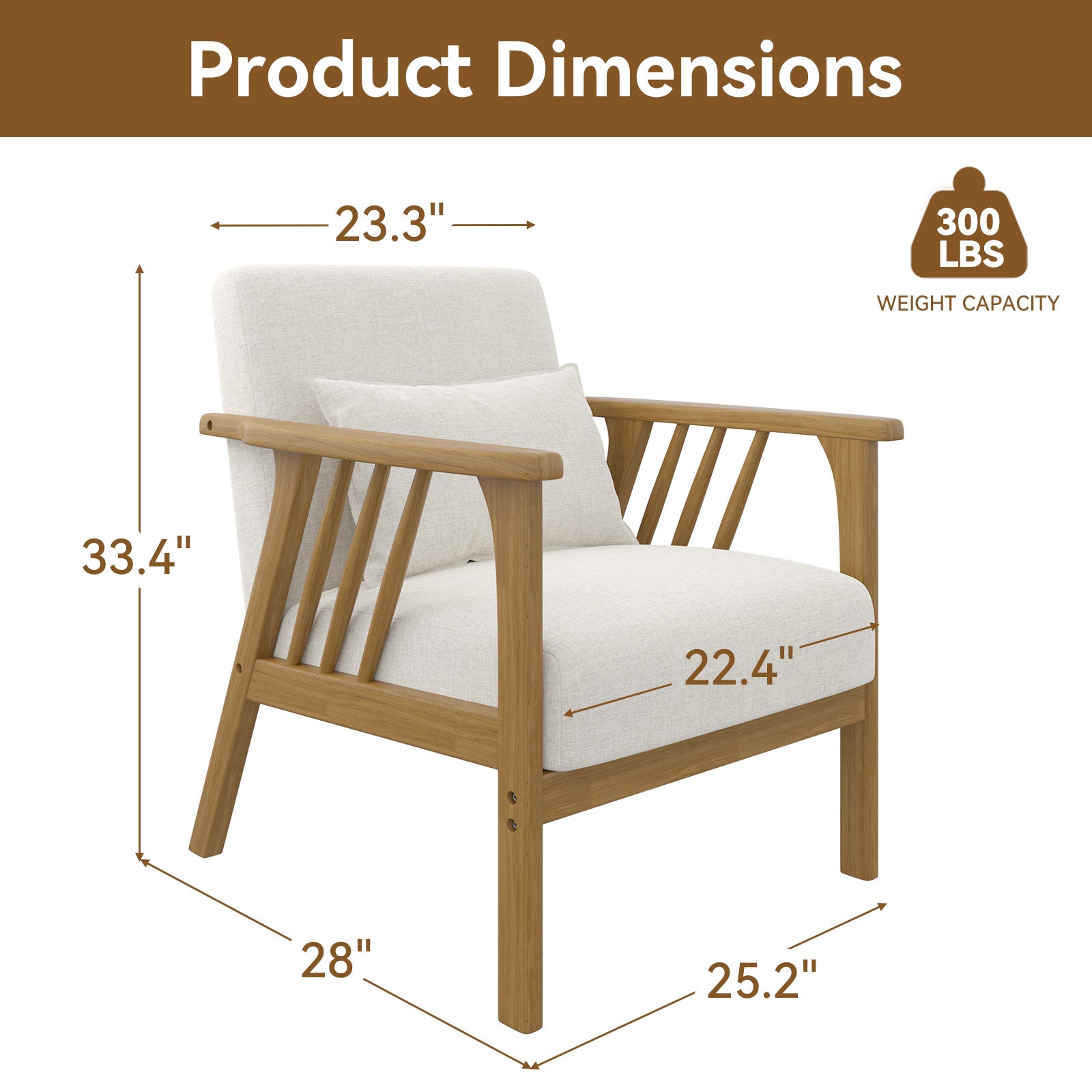 Modern Rubber Wood Lounge Chair with Faux Linen Upholstery and Metal Frame for Cozy Living Room FU01050