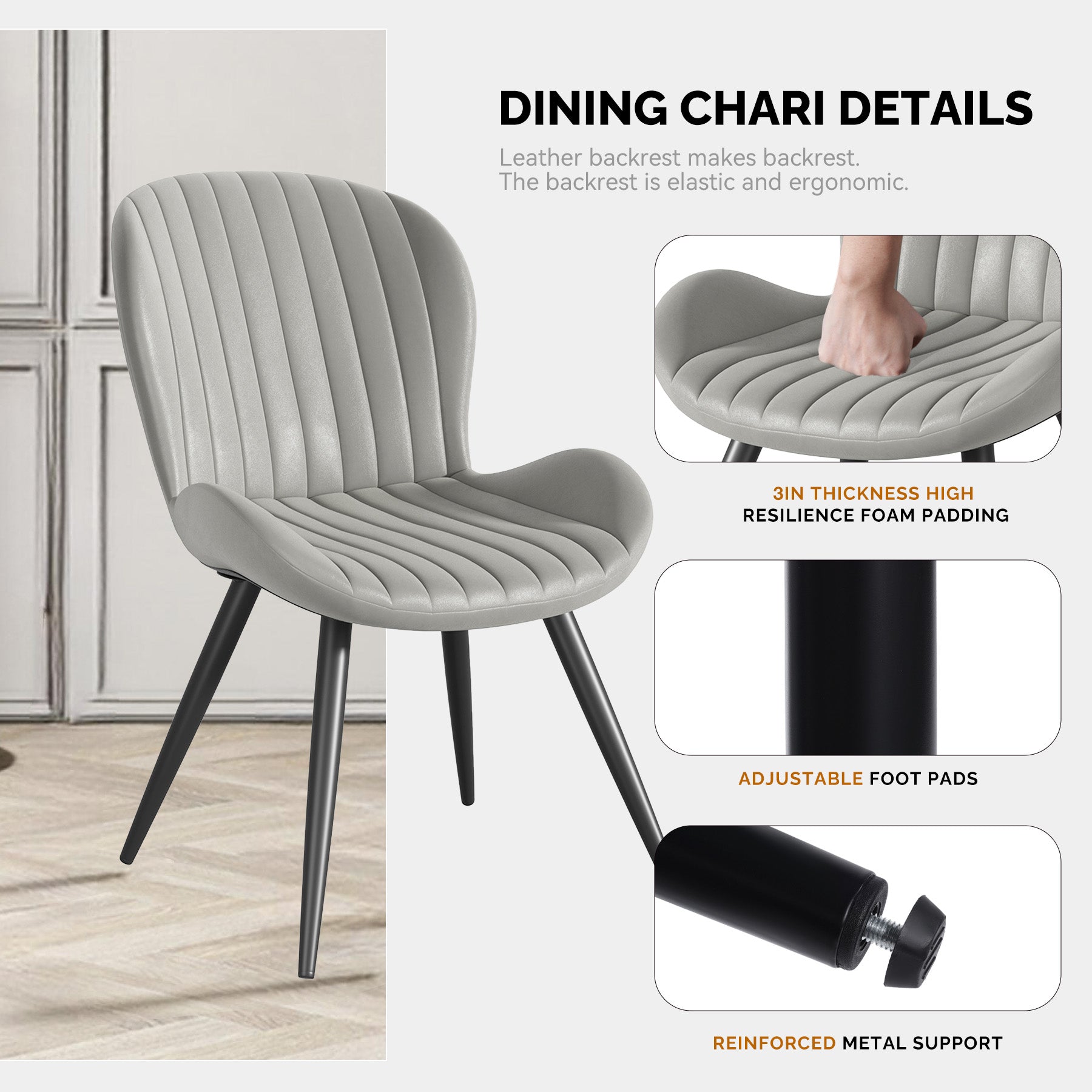 Stylish Leathaire & Iron Dining Chair Chair*2- Modern Comfort and Elegance for LIvingroom FU01051