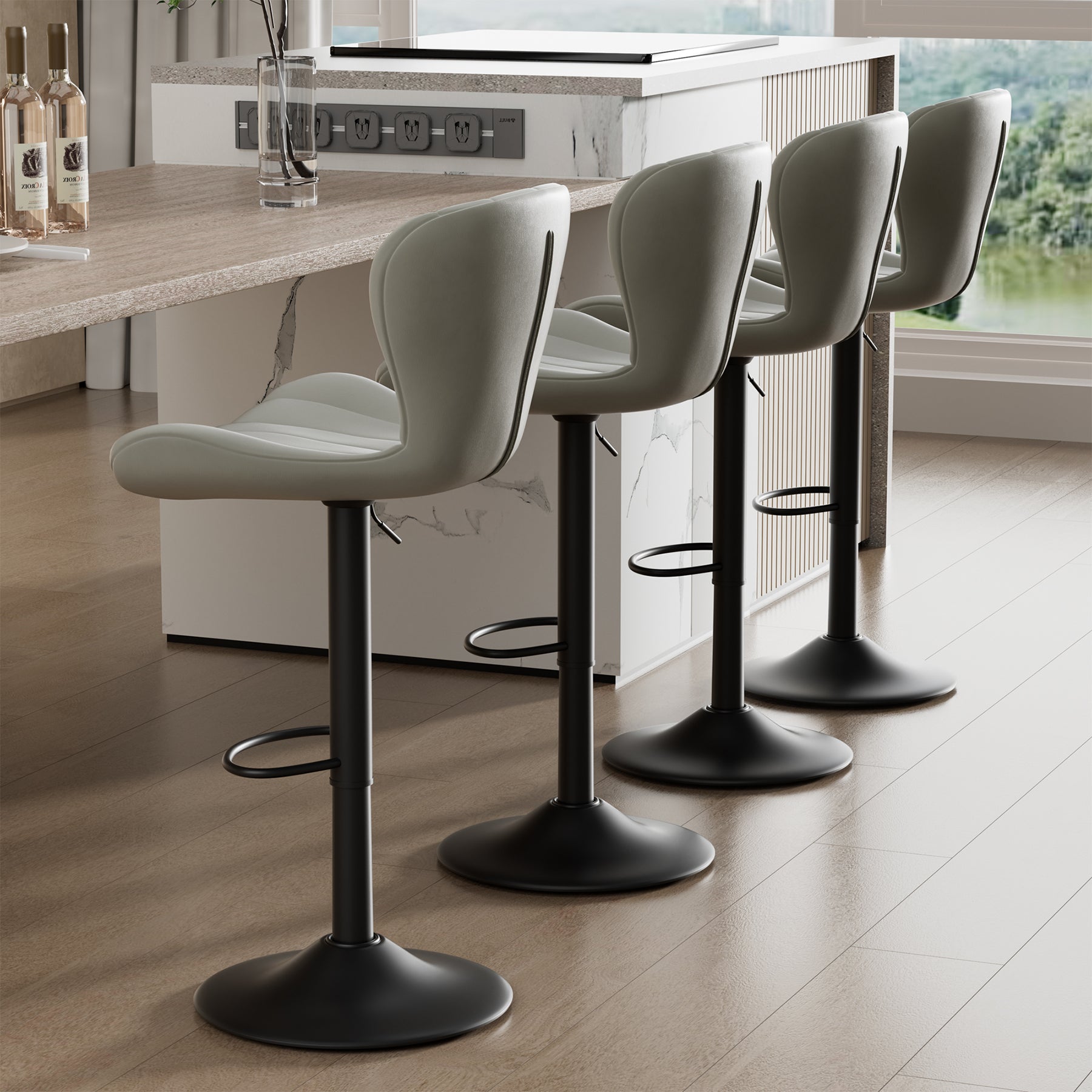 Stylish Faux Leather Bar Chair with Adjustable Height and Footrest - Perfect for Home or Commercial Use FU01052