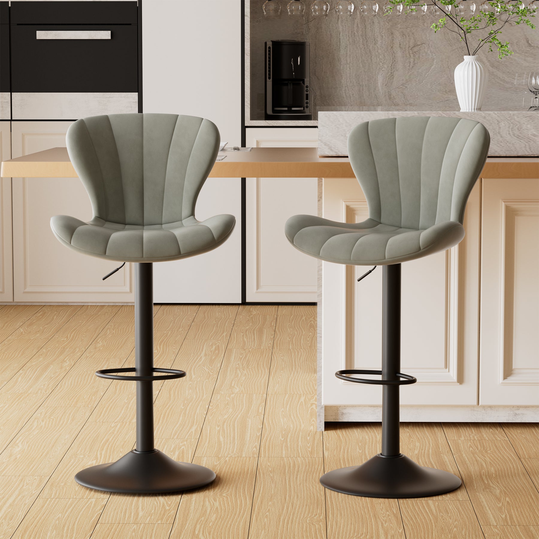 Stylish Faux Leather Bar Chair with Adjustable Height and Footrest - Perfect for Home or Commercial Use FU01052