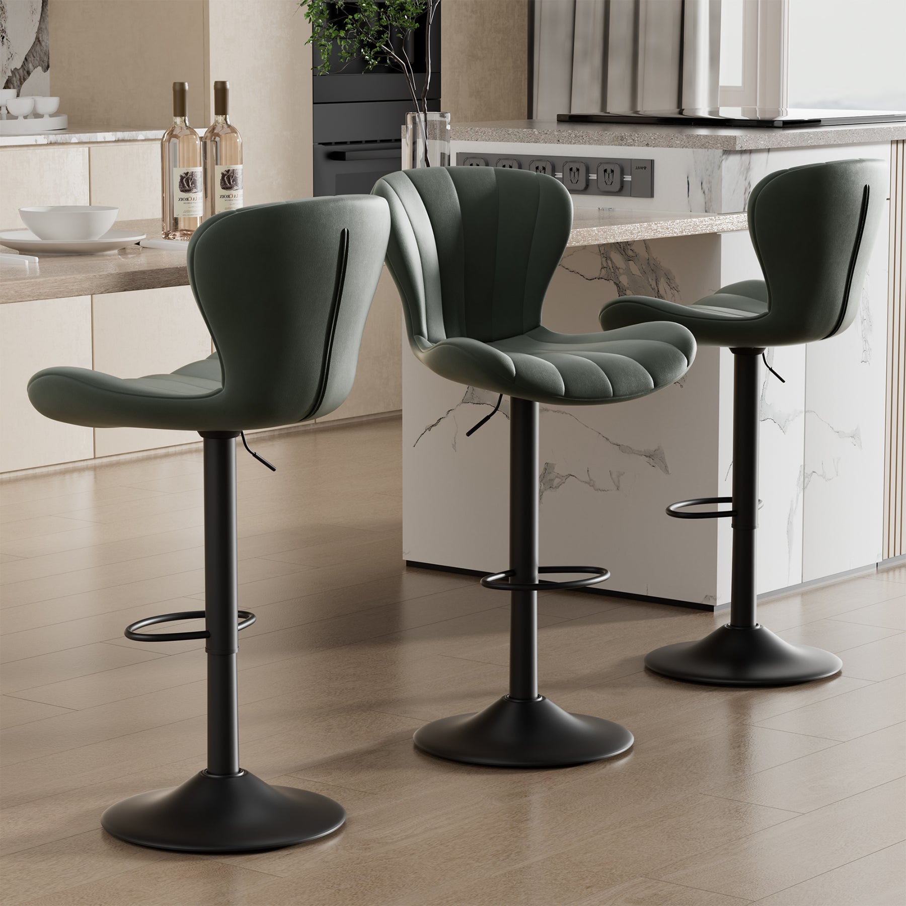 Stylish Faux Leather Bar Chair with Adjustable Height and Footrest - Perfect for Home or Commercial Use FU01052