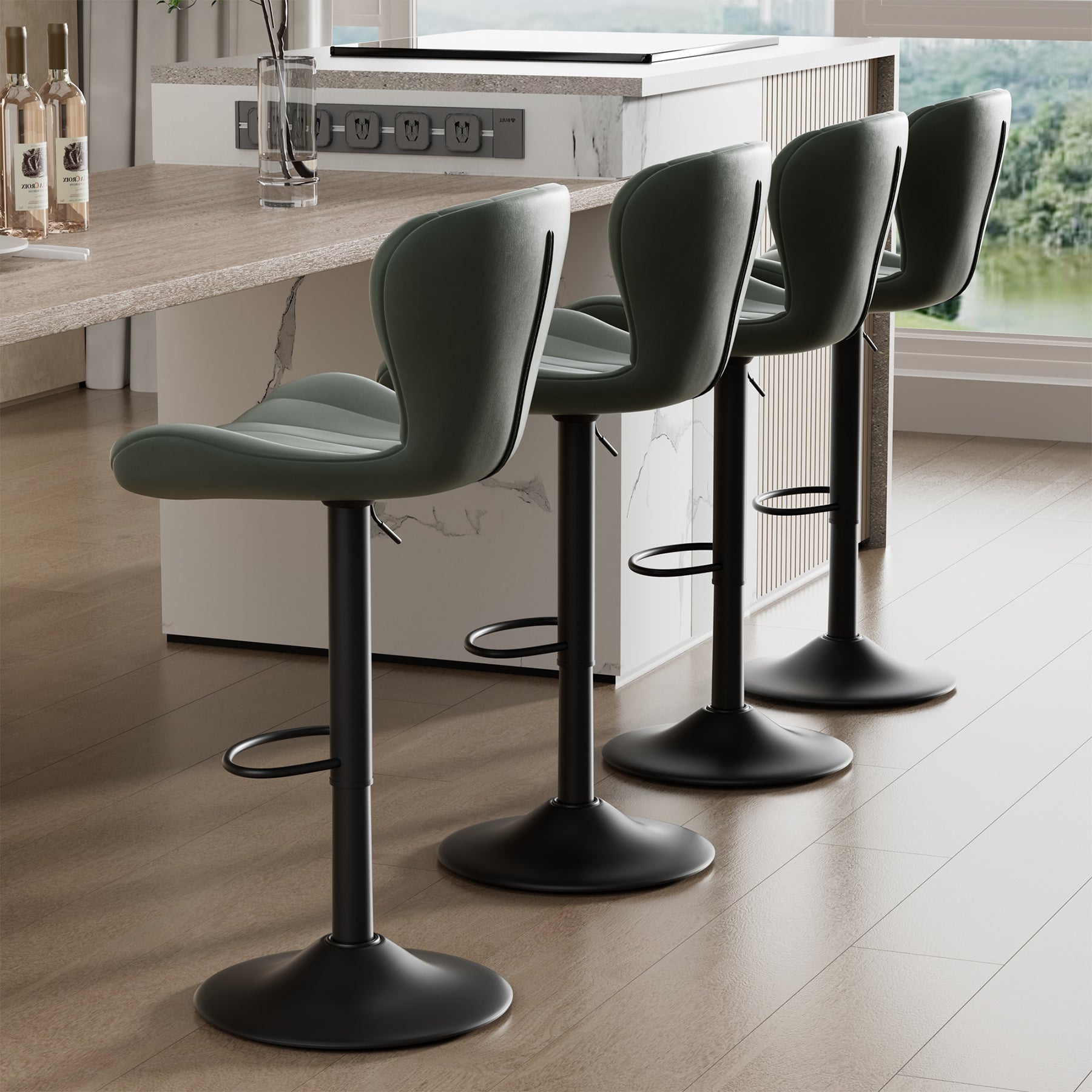 Stylish Faux Leather Bar Chair with Adjustable Height and Footrest - Perfect for Home or Commercial Use FU01052