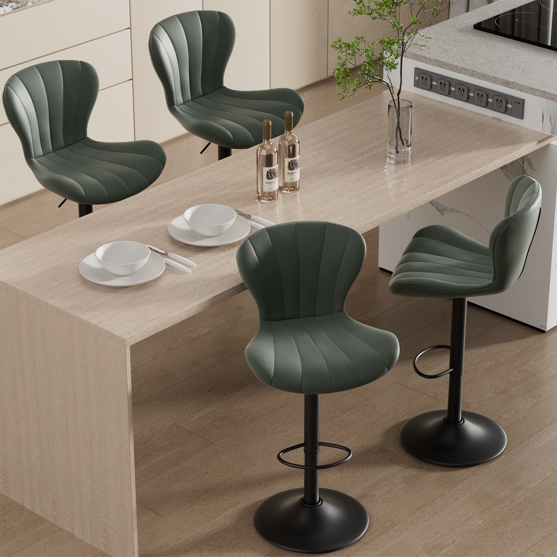 Stylish Faux Leather Bar Chair with Adjustable Height and Footrest - Perfect for Home or Commercial Use FU01052