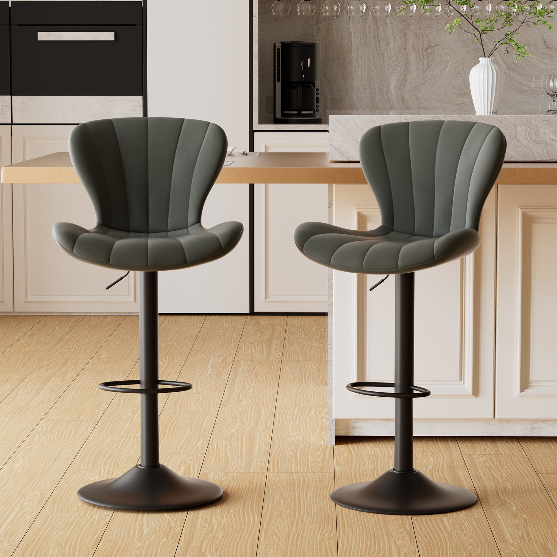 Stylish Faux Leather Bar Chair with Adjustable Height and Footrest - Perfect for Home or Commercial Use FU01052