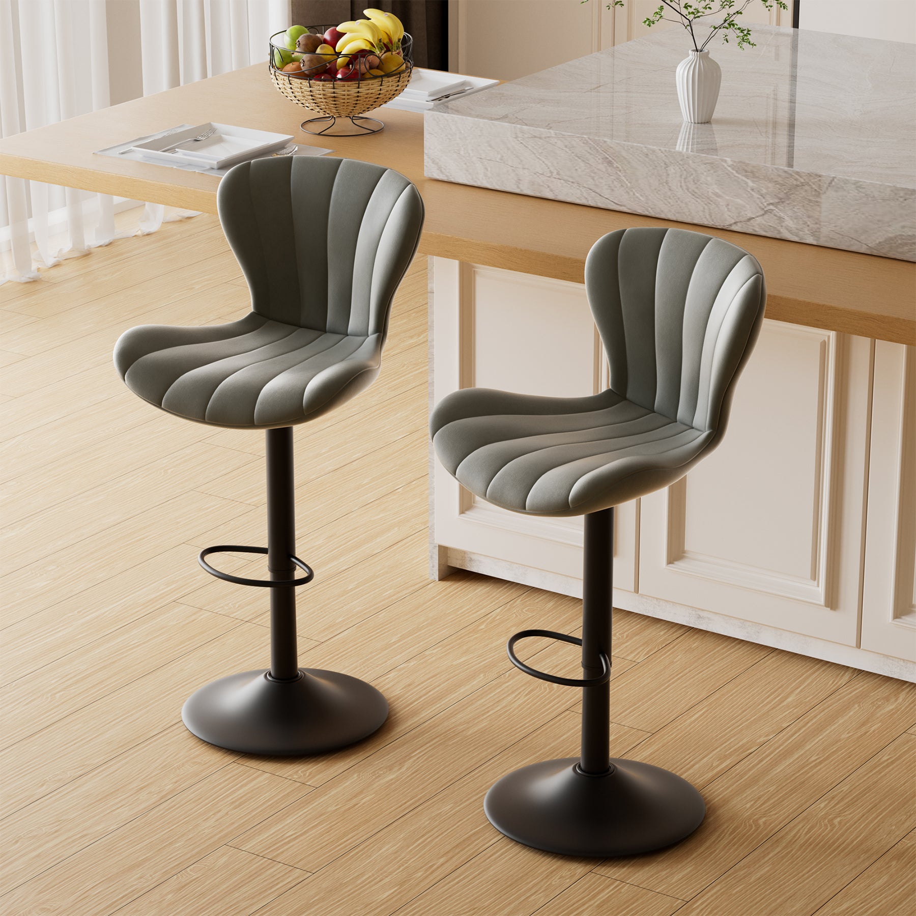 Stylish Faux Leather Bar Chair with Adjustable Height and Footrest - Perfect for Home or Commercial Use FU01052