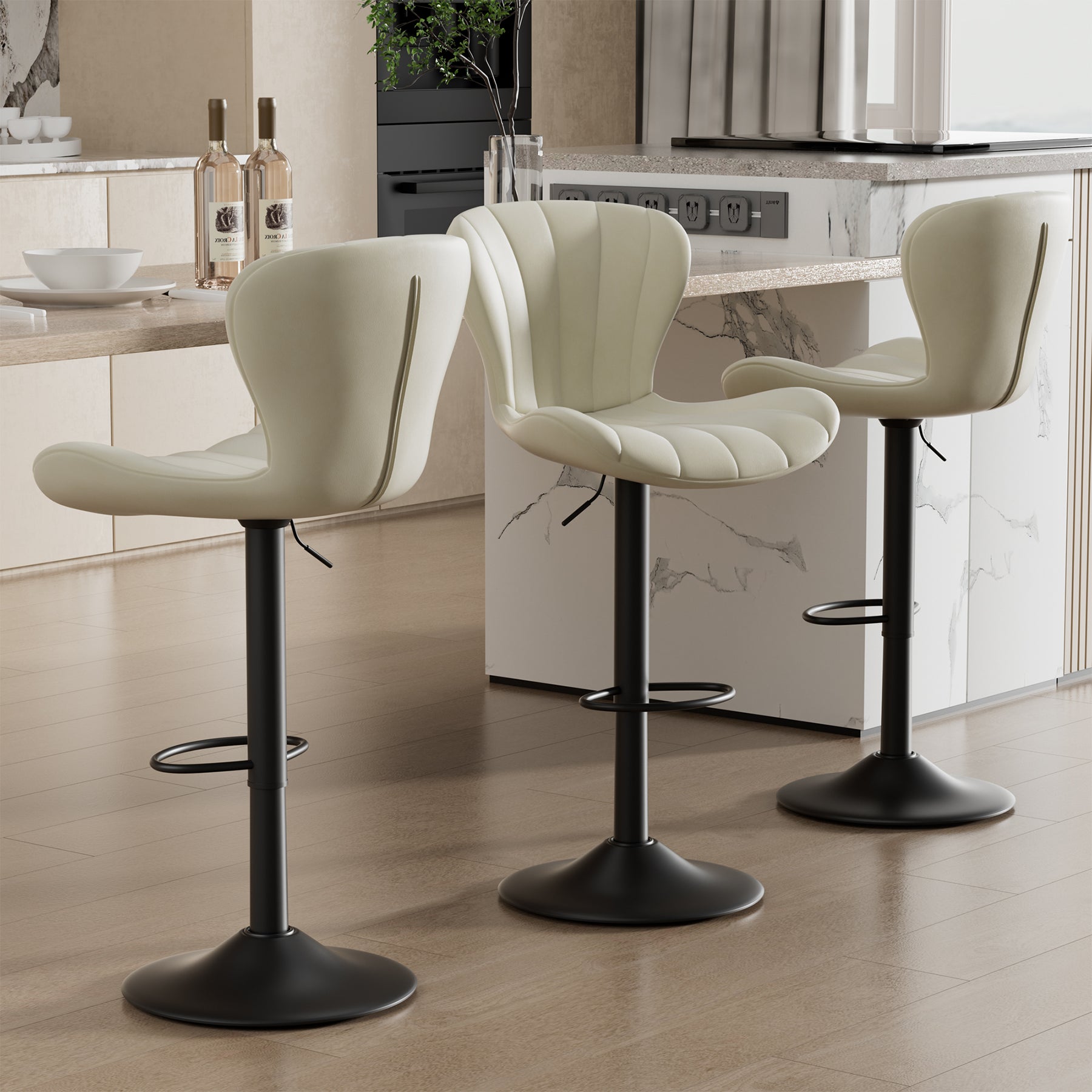 Stylish Faux Leather Bar Chair with Adjustable Height and Footrest - Perfect for Home or Commercial Use FU01052