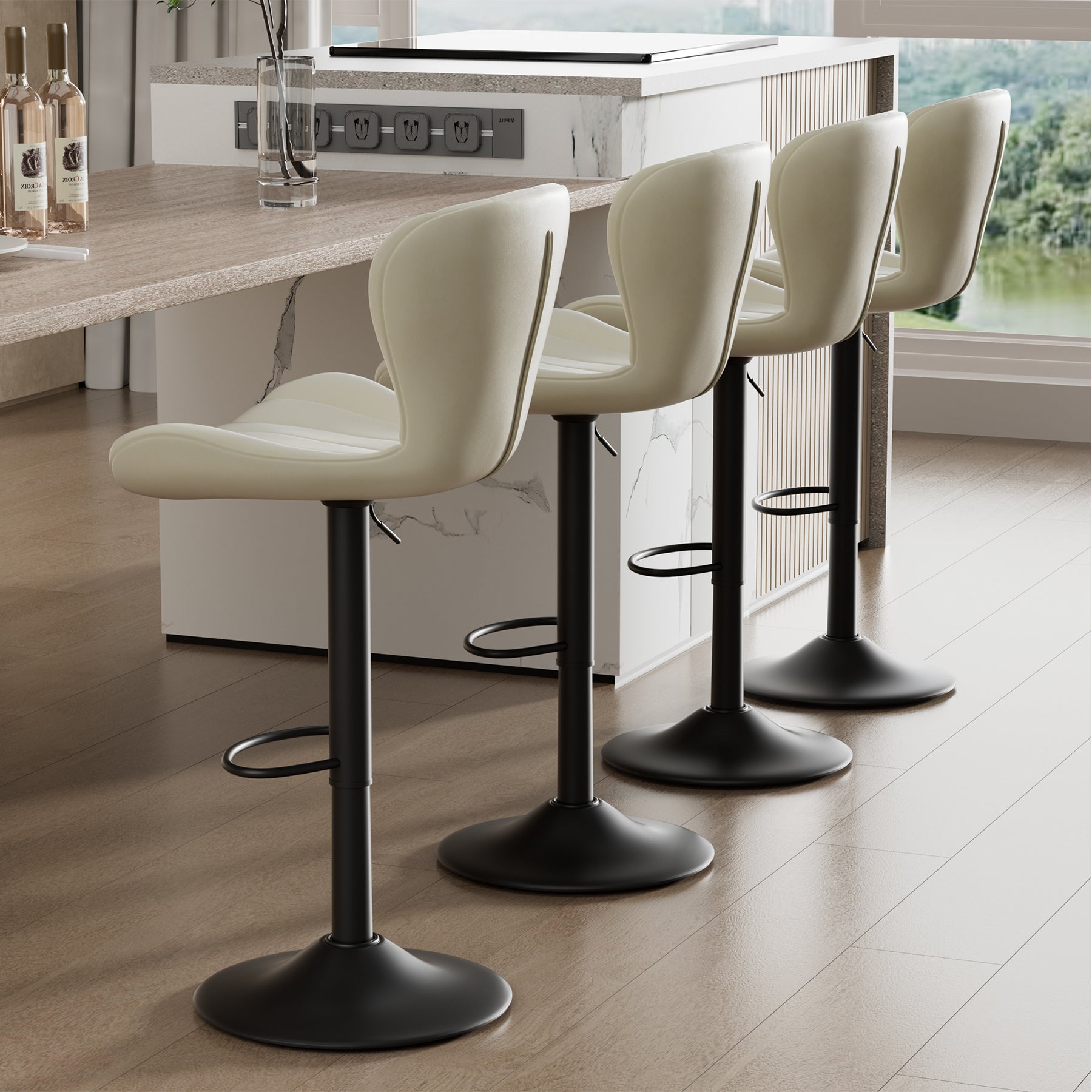 Stylish Faux Leather Bar Chair with Adjustable Height and Footrest - Perfect for Home or Commercial Use FU01052