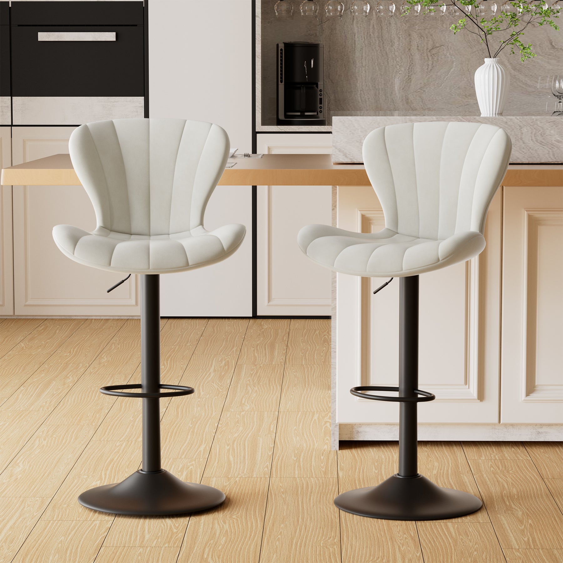 Stylish Faux Leather Bar Chair with Adjustable Height and Footrest - Perfect for Home or Commercial Use FU01052