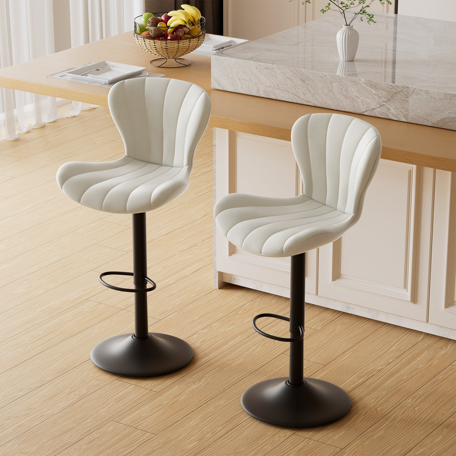 Stylish Faux Leather Bar Chair with Adjustable Height and Footrest - Perfect for Home or Commercial Use FU01052