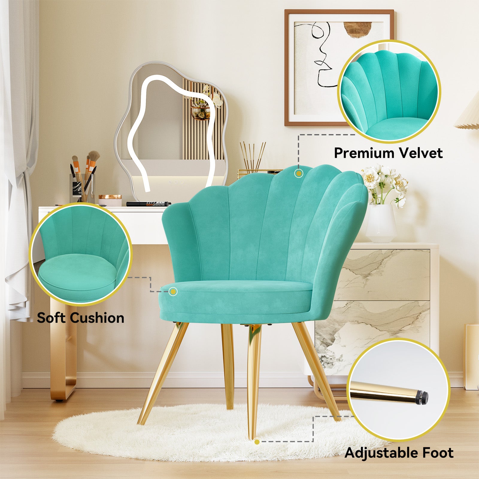 Elegant Accent Chair in Shell Shape with Soft Cushion – Perfect Design for Your LIvingroom FU01058