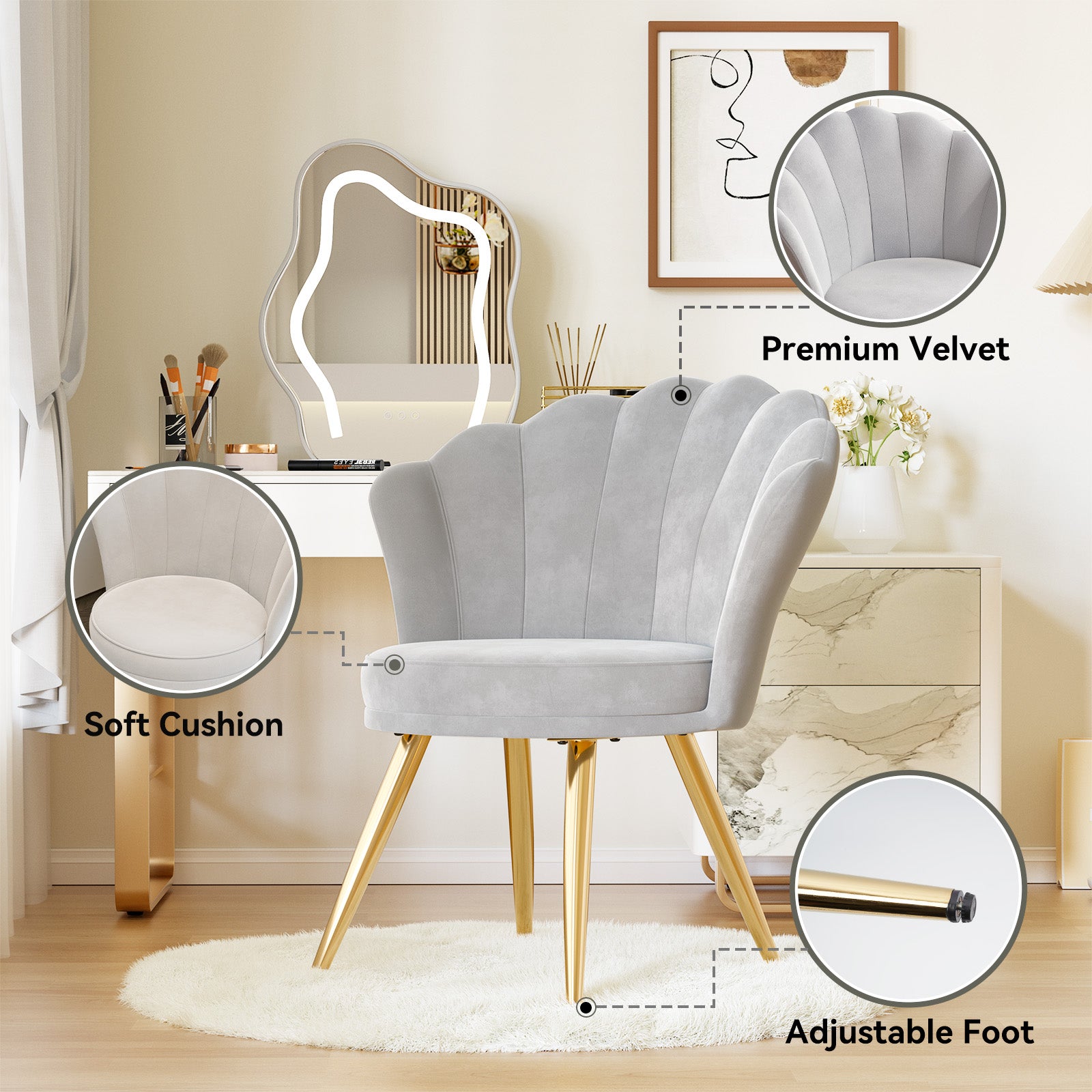 Elegant Accent Chair in Shell Shape with Soft Cushion – Perfect Design for Your LIvingroom FU01058