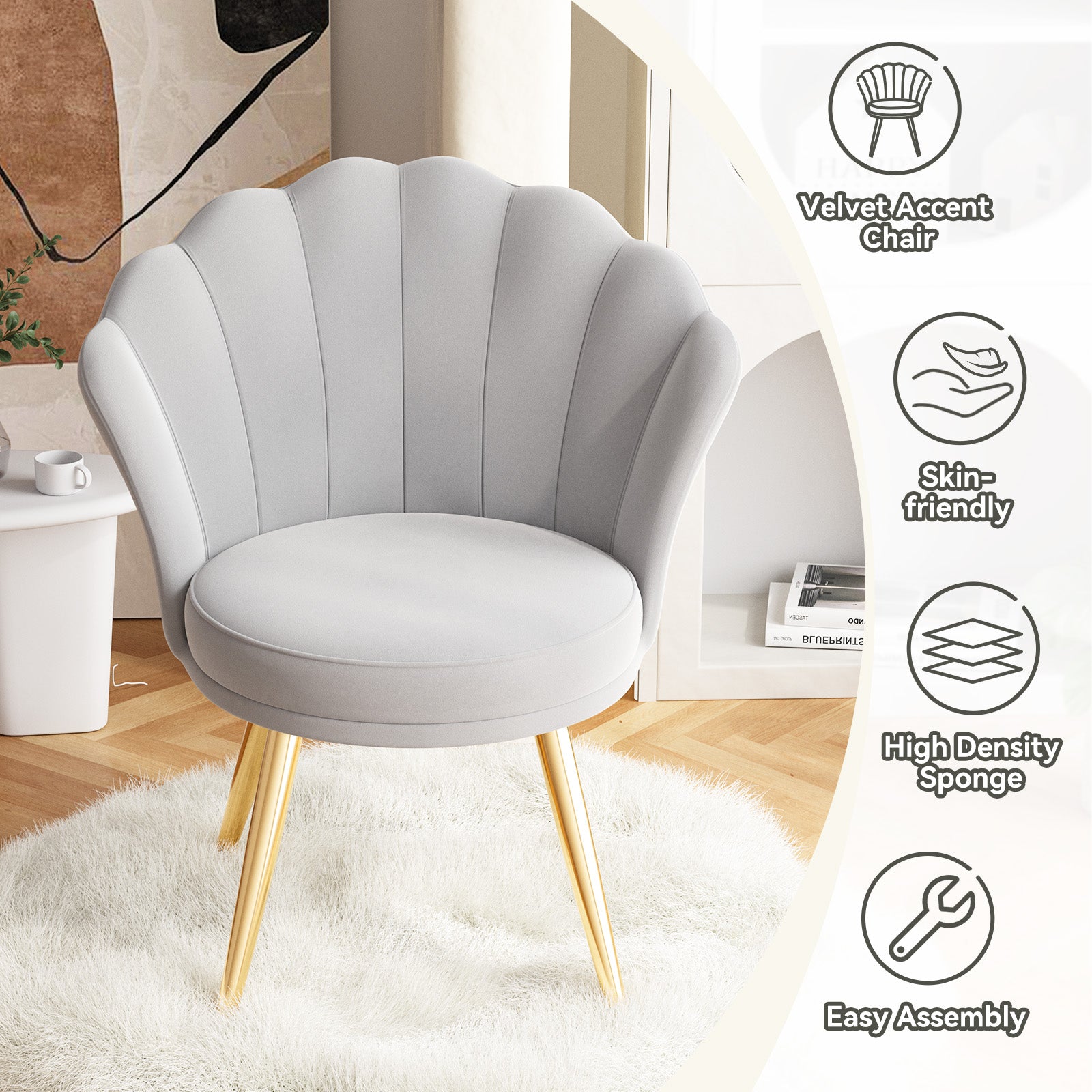 Elegant Accent Chair in Shell Shape with Soft Cushion – Perfect Design for Your LIvingroom FU01058