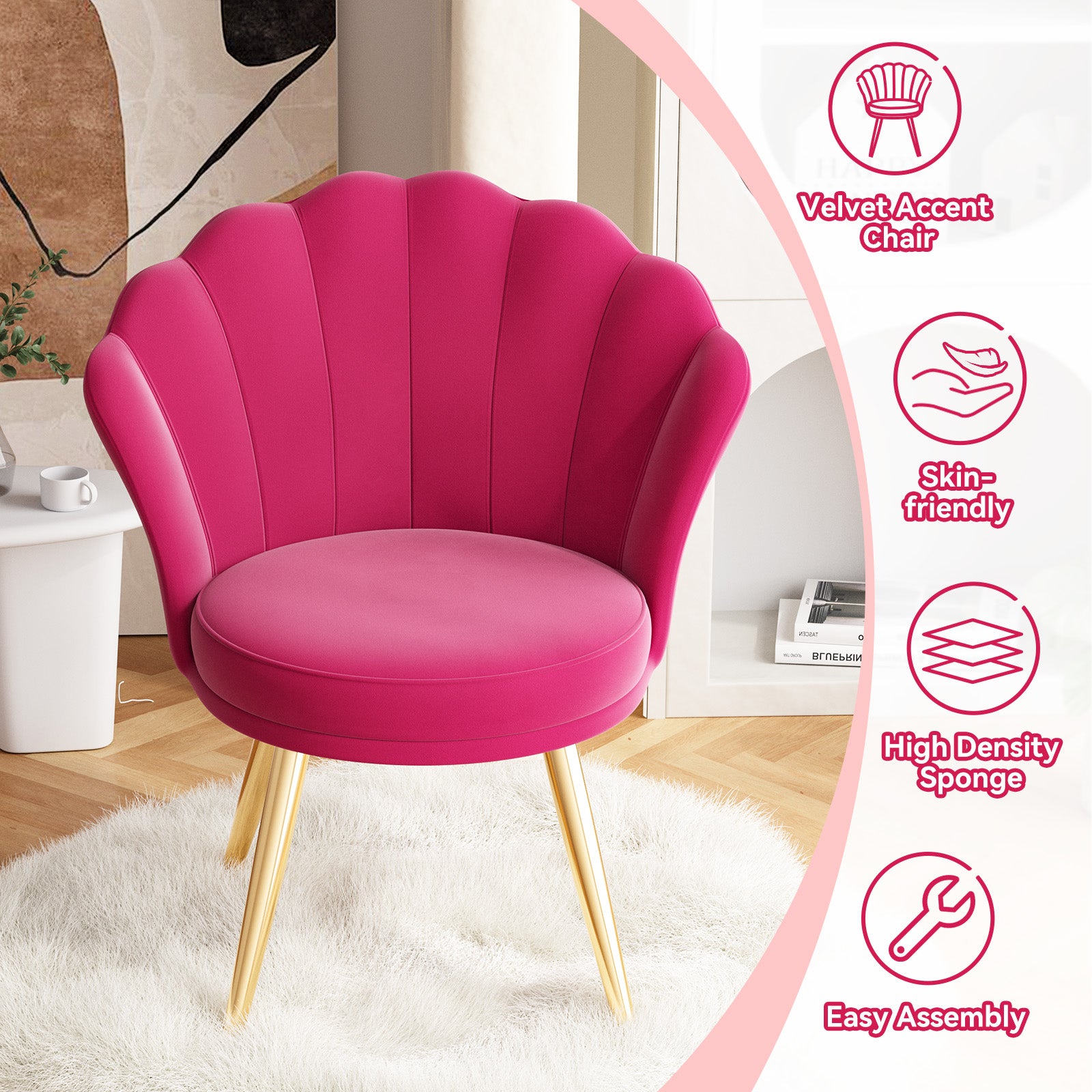 Elegant Accent Chair in Shell Shape with Soft Cushion – Perfect Design for Your LIvingroom FU01058