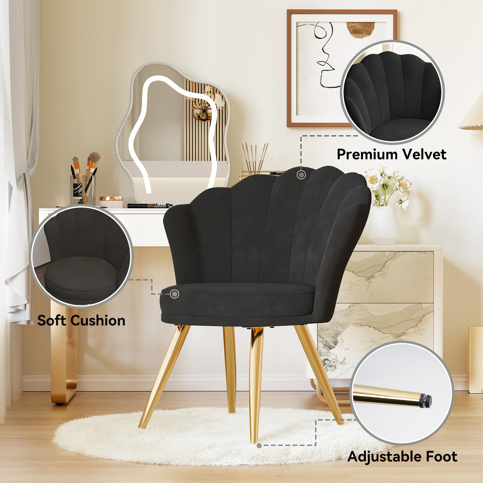 Elegant Accent Chair in Shell Shape with Soft Cushion – Perfect Design for Your LIvingroom FU01058