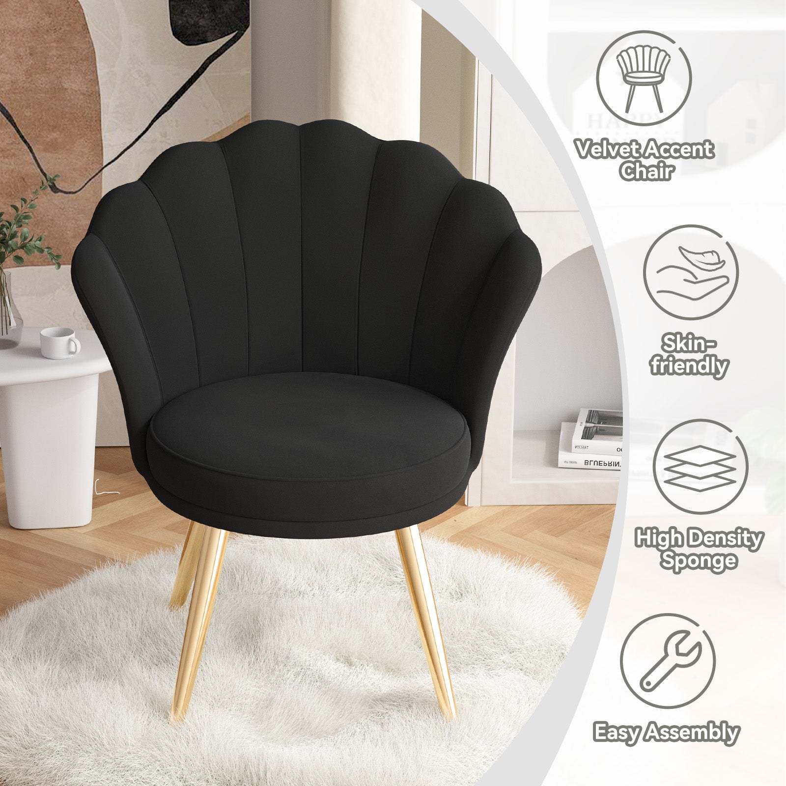 Elegant Accent Chair in Shell Shape with Soft Cushion – Perfect Design for Your LIvingroom FU01058