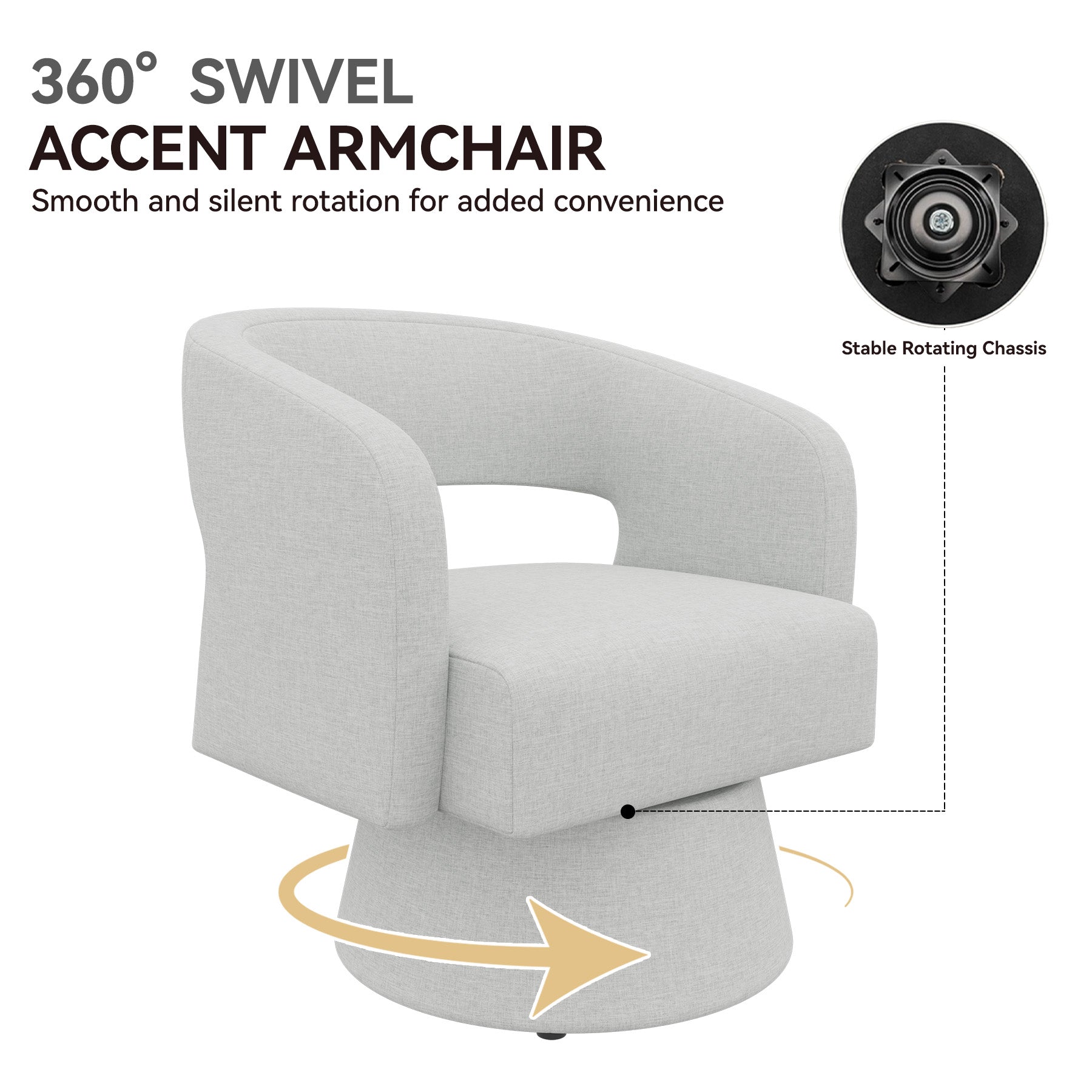 Modern Linen Swivel Chair with Wooden Base Sofa chair for relaxation - Stylish Living Room Accent FU01059