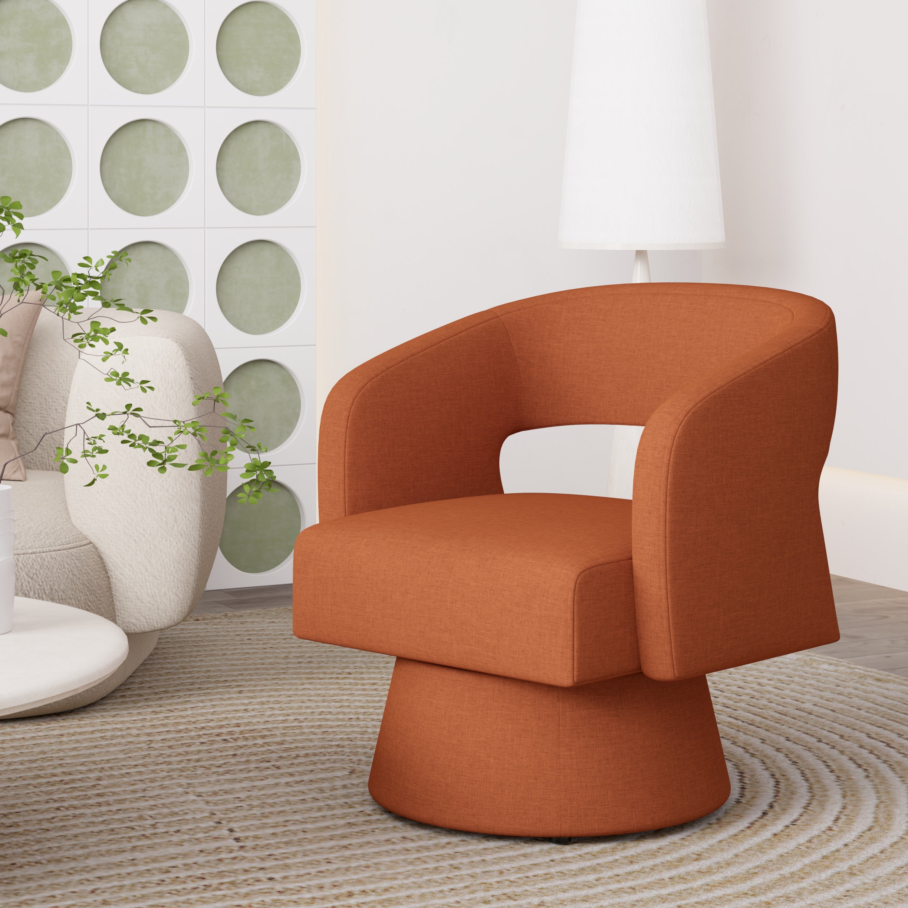 Modern Linen Swivel Chair with Wooden Base Sofa chair for relaxation - Stylish Living Room Accent FU01059