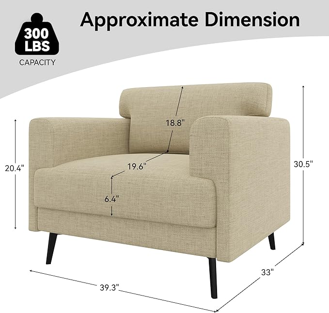 Modern Beige Single Seat Sofa - Deluxe Plywood & Pine Armchair for Living Room FU01060