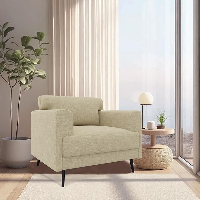 Modern Beige Single Seat Sofa - Deluxe Plywood & Pine Armchair for Living Room FU01060