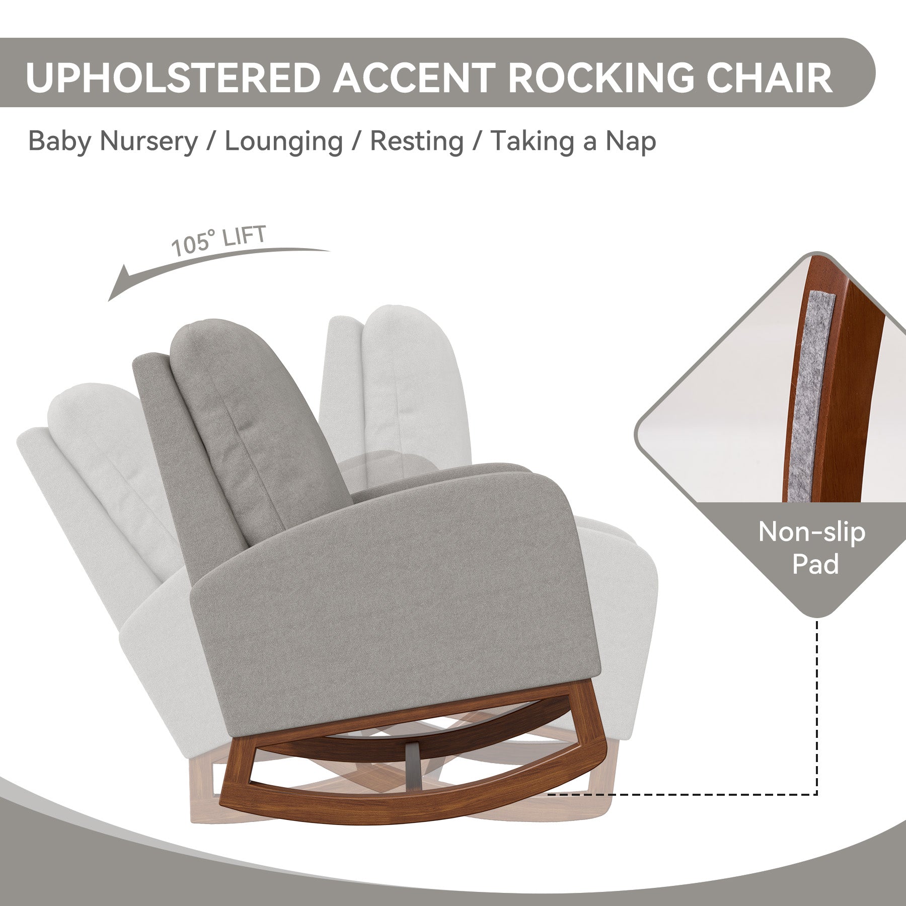 Luxury Cotton Linen Rocking Lounge Chair with Wooden Base and Urethane Cushion FU01069