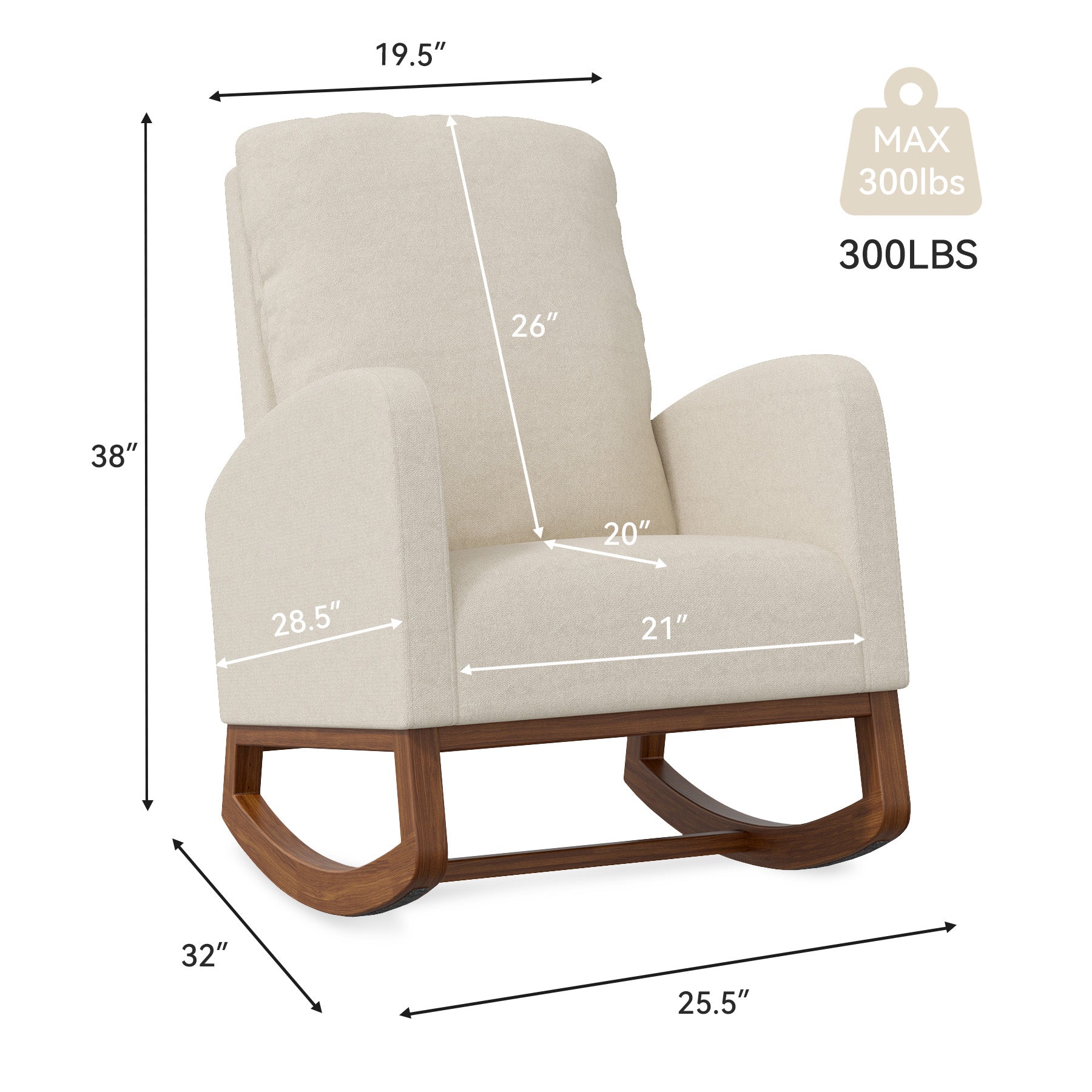 Luxury Cotton Linen Rocking Lounge Chair with Wooden Base and Urethane Cushion FU01069