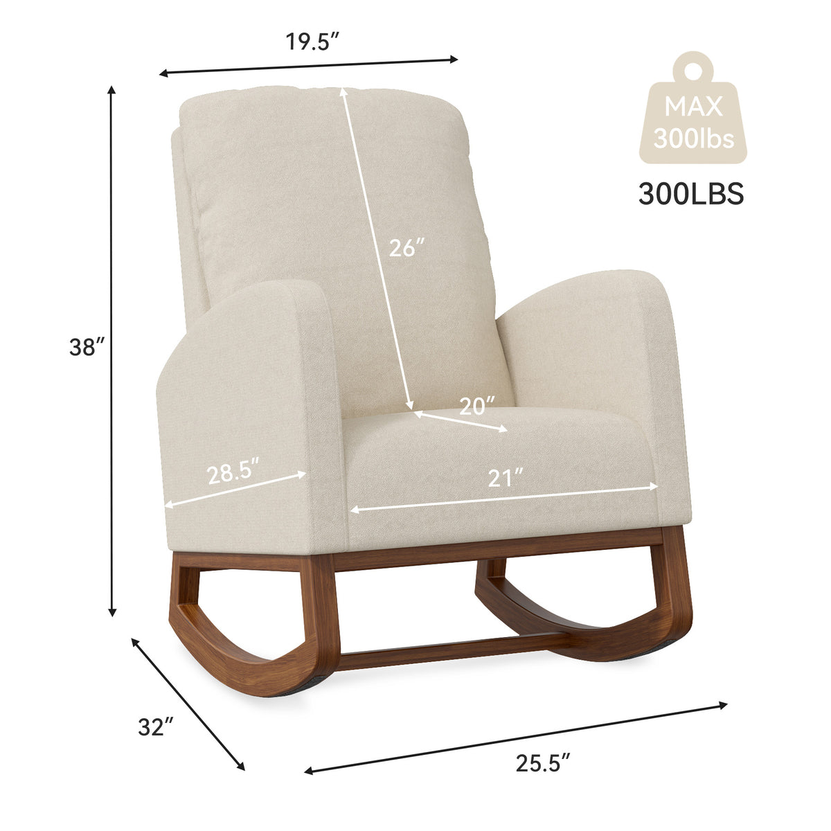 Luxury Cotton Linen Rocking Lounge Chair with Wooden Base and Urethane Cushion FU01069