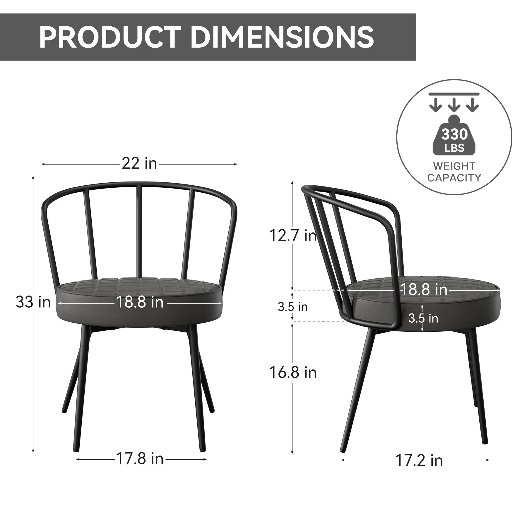 Modern Dining Chair with Iron Frame and Faux Leather Cushion (Set of 2) FU01070