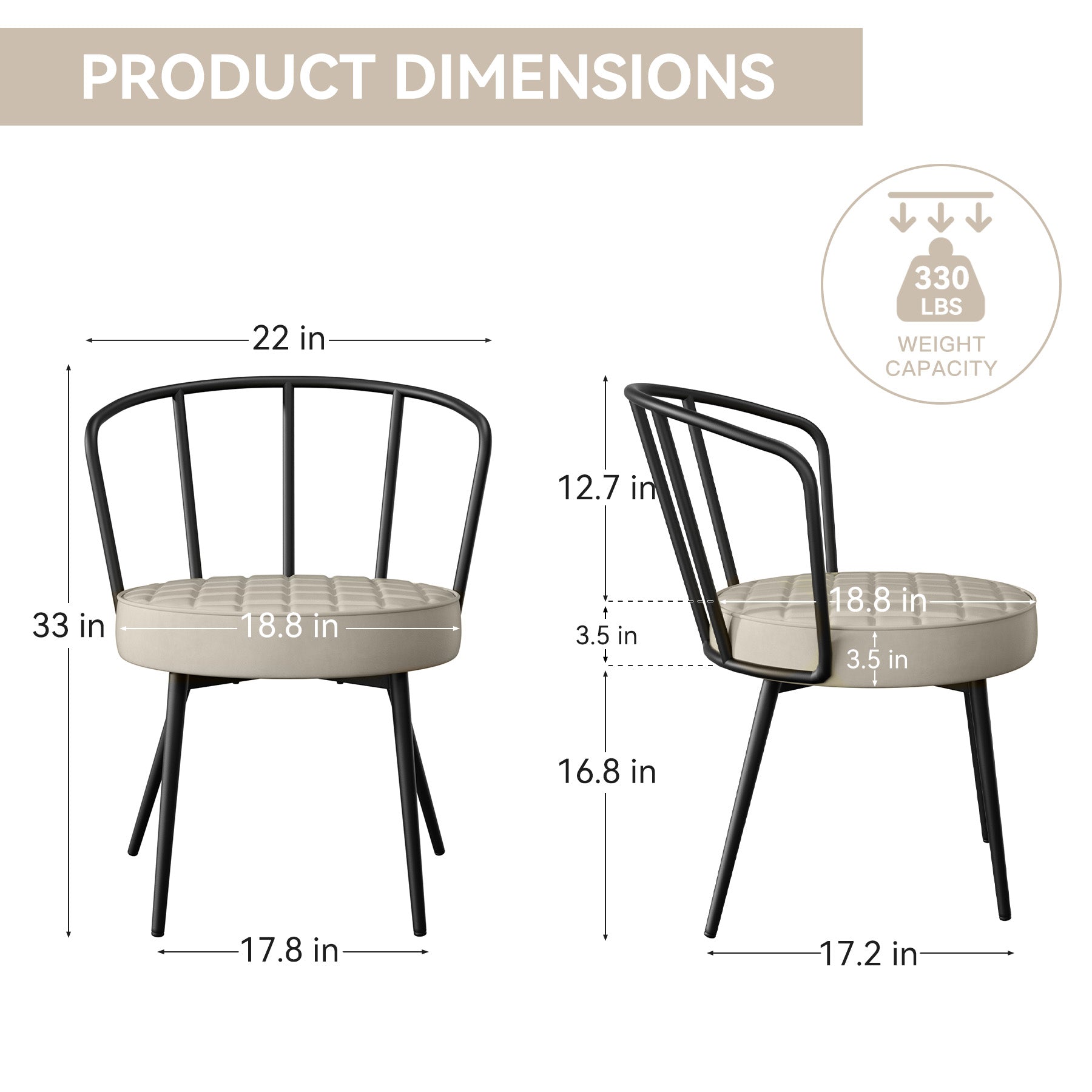 Modern Dining Chair with Iron Frame and Faux Leather Cushion (Set of 2) FU01070