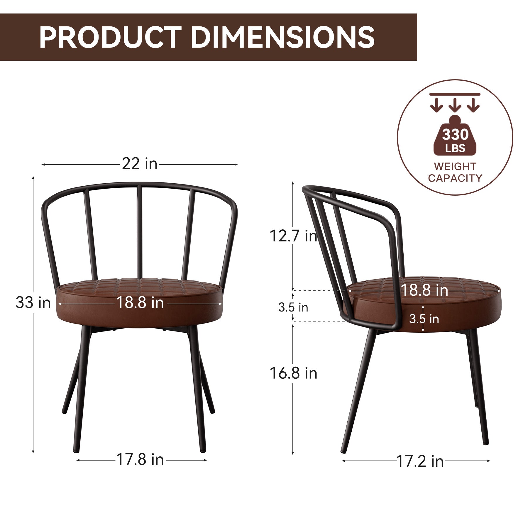 Modern Dining Chair with Iron Frame and Faux Leather Cushion (Set of 2) FU01070