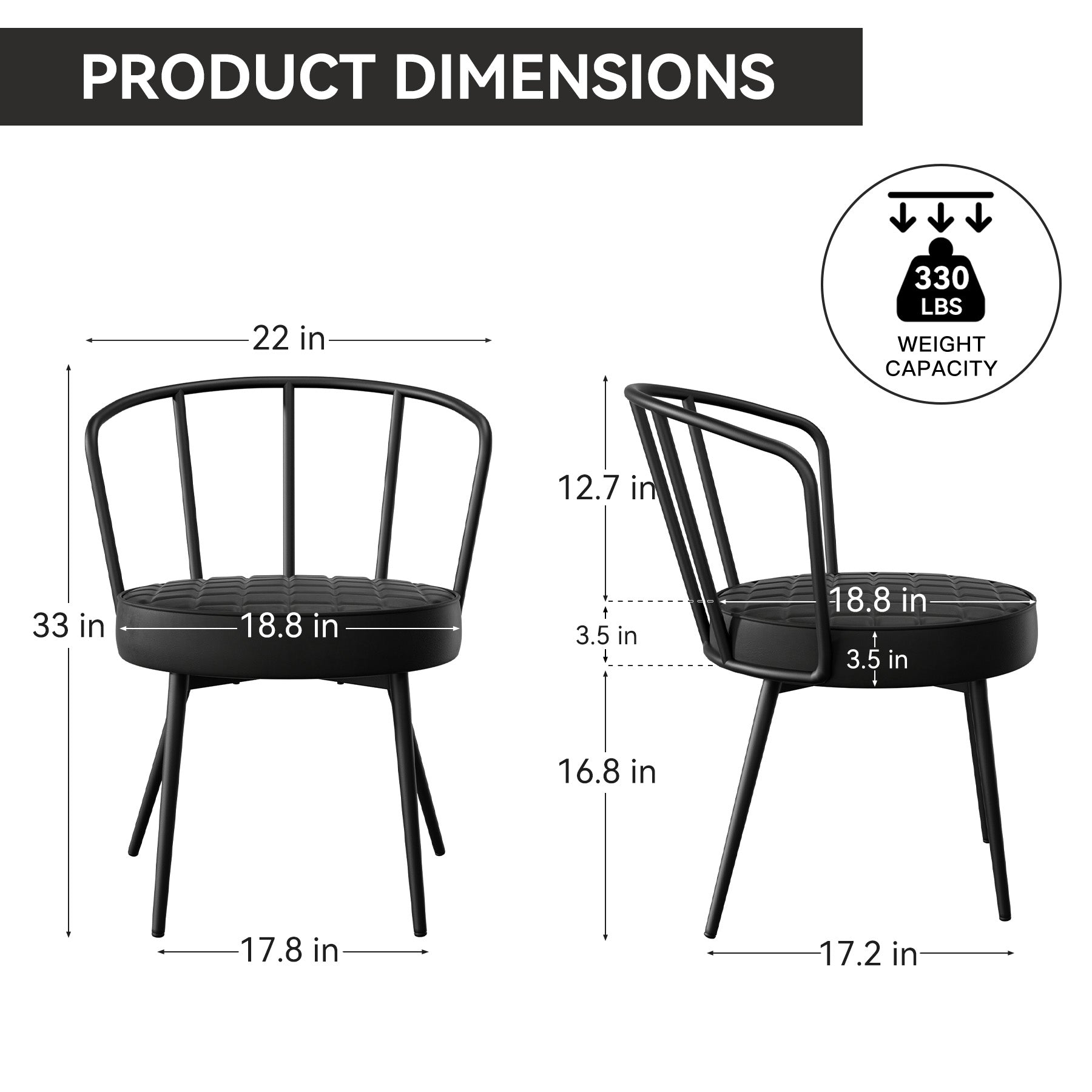 Modern Dining Chair with Iron Frame and Faux Leather Cushion (Set of 2) FU01070