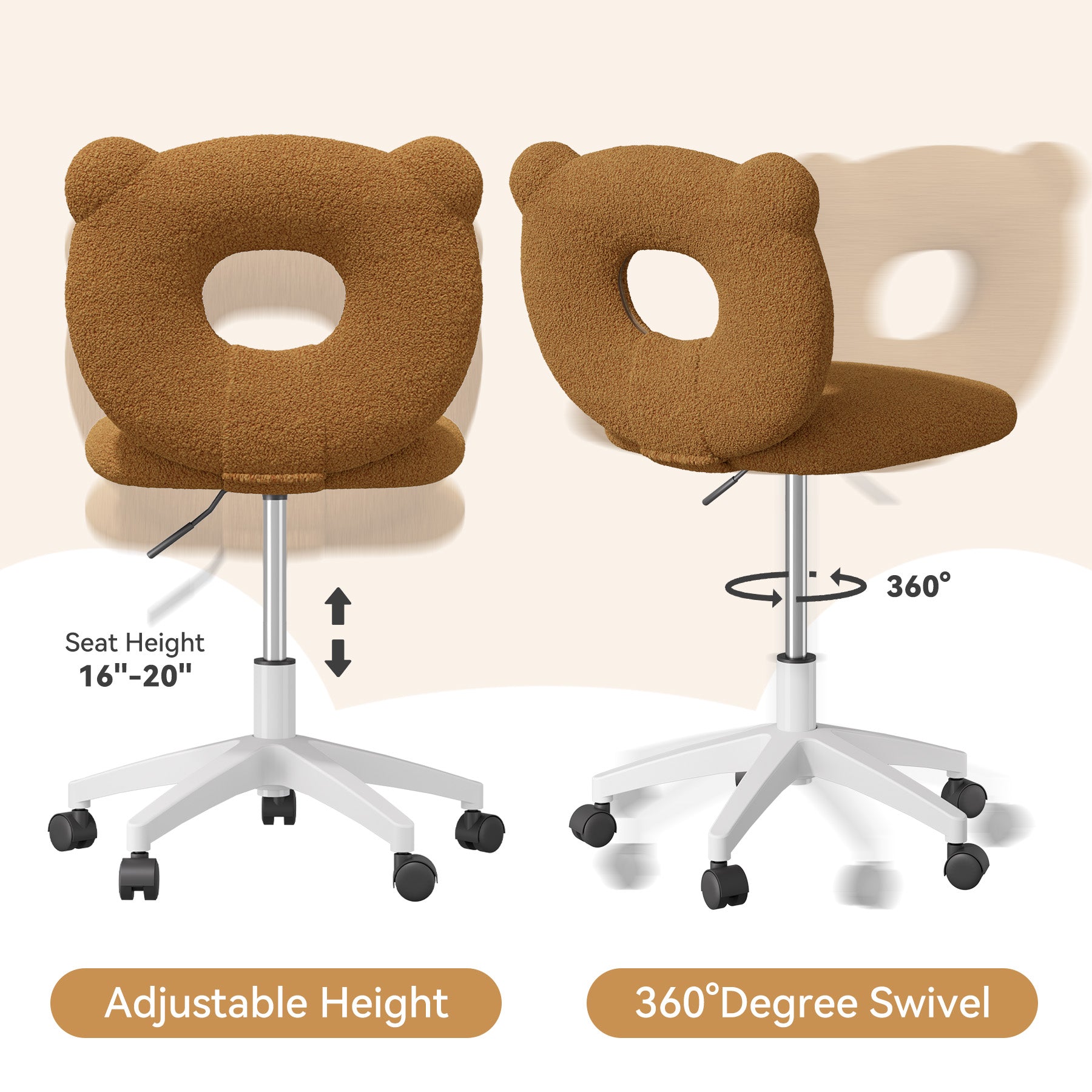 Comfy Bear-Themed Office Chair with Adjustable Swivel – Cozy and Fun Workspace FU01087