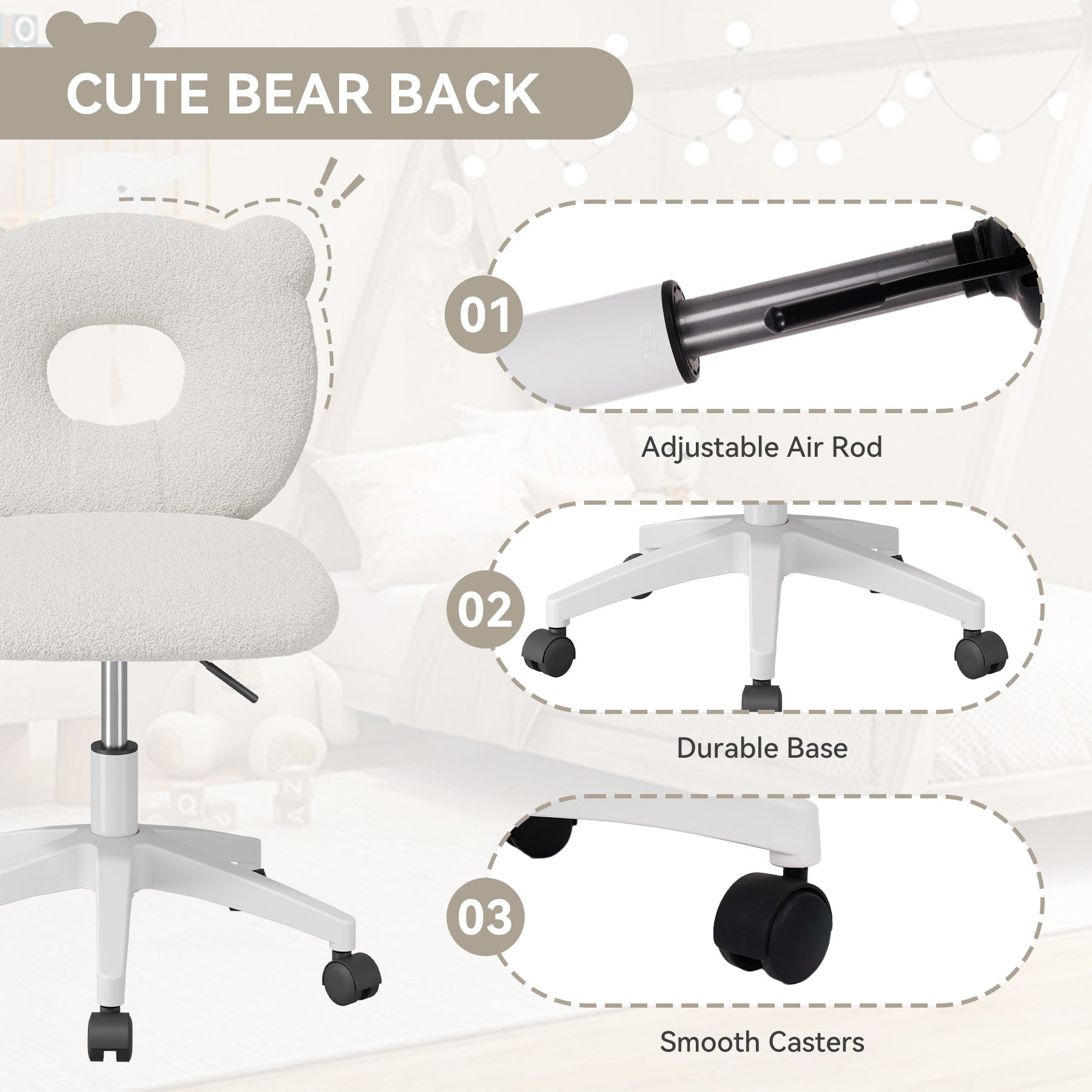 Comfy Bear-Themed Office Chair with Adjustable Swivel – Cozy and Fun Workspace FU01087