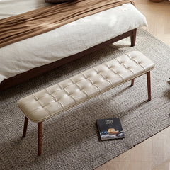 Luxurious Oak Wood Bench with Genuine Leather Upholstery - Perfect for Your Rooms H83T79