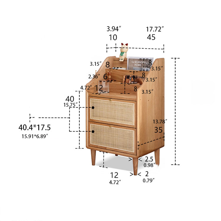 Modern Oak Wood Night Stand with Rattan Drawers for Storage - Stylish Design for Bedroom H84M04