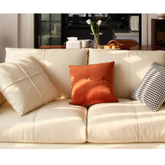 Luxurious Beige Leather Sofa with Down Cushions - Durable Pine Wood Frame for Living Room Hersa-1619