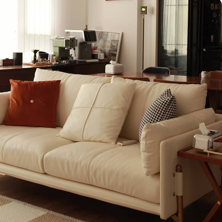 Luxurious Beige Leather Sofa with Down Cushions - Durable Pine Wood Frame for Living Room Hersa-1619