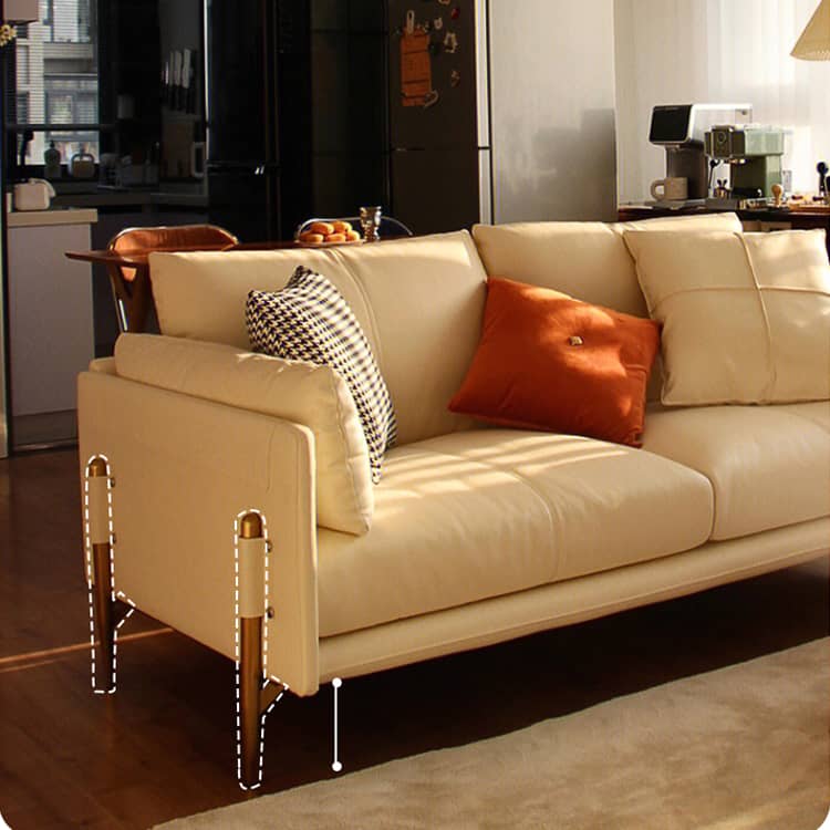 Luxurious Beige Leather Sofa with Down Cushions - Durable Pine Wood Frame for Living Room Hersa-1619