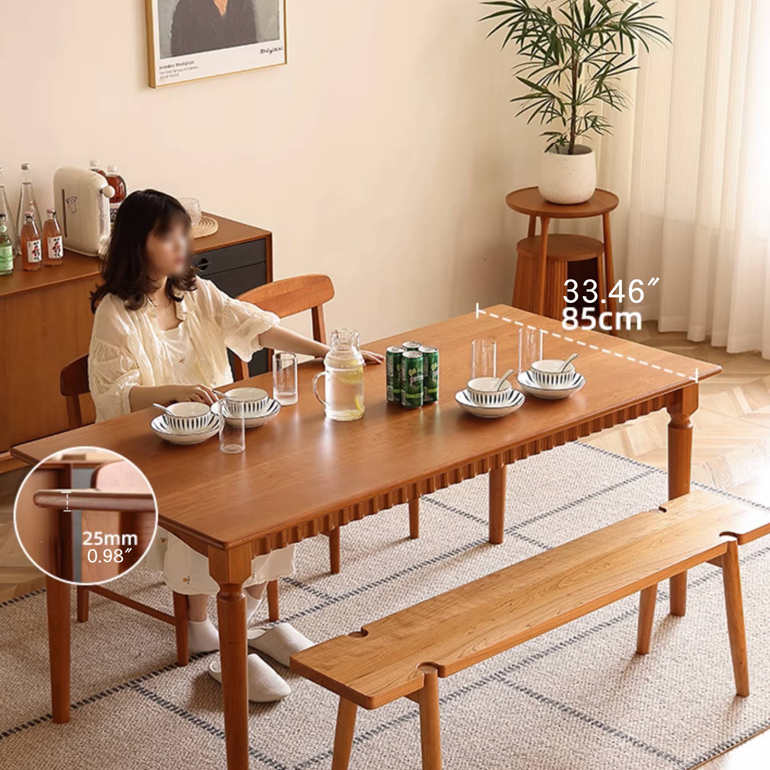 Modern Cherry Wood Dining Table in Rectangle - Durable Design for Your Dining Room Hersa-1620