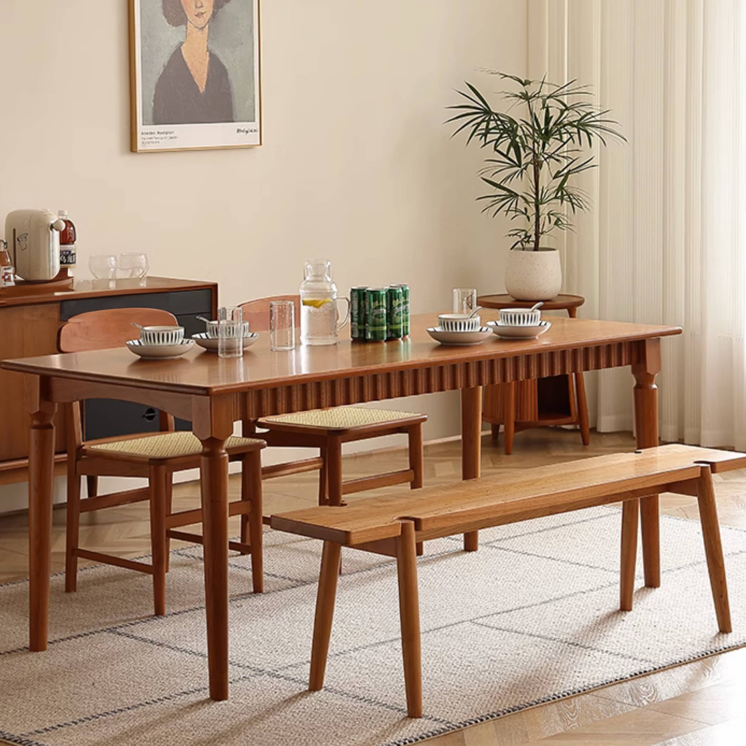 Modern Cherry Wood Dining Table in Rectangle - Durable Design for Your Dining Room Hersa-1620