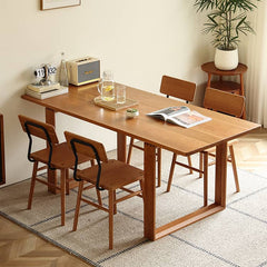 Rectangular Cherry Wood Dining Table in Natural Wood Color with Double Pedestals for 6 Hersa-1623